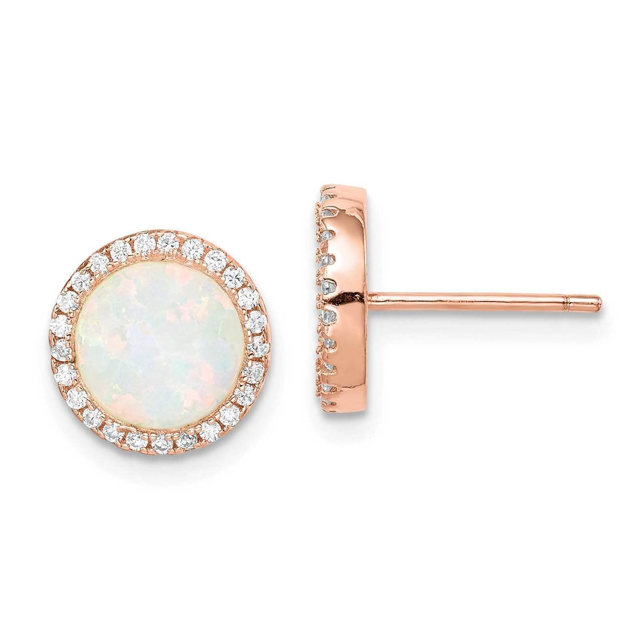 Round Created Opal CZ Diamond Halo Earrings Sterling Silver Rose-tone QE15126, MPN: QE15126, 886774…