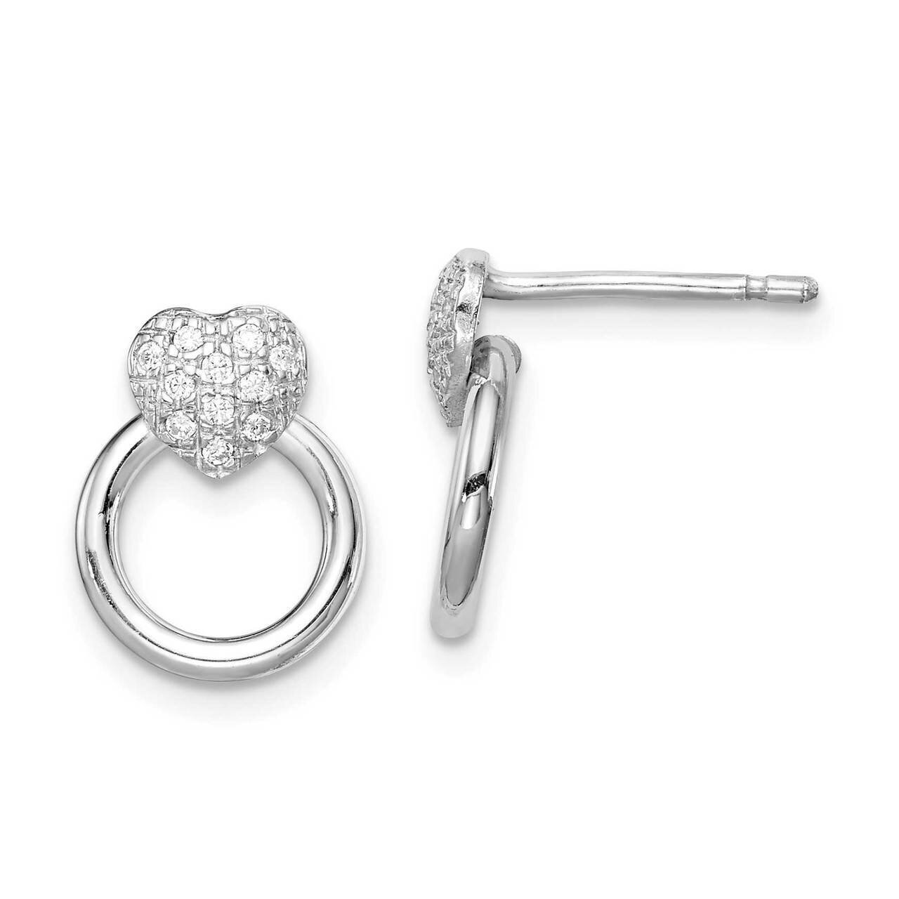 Heart &amp; Circle Post Earrings Sterling Silver Rhodium-plated CZ Diamond QE15136, MPN: QE15136, 88395…