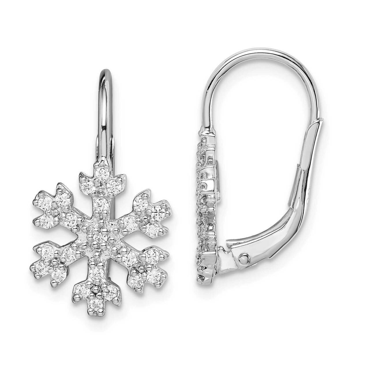 Snowflake Leverback Earrings Sterling Silver Rhodium-plated CZ Diamond QE15137