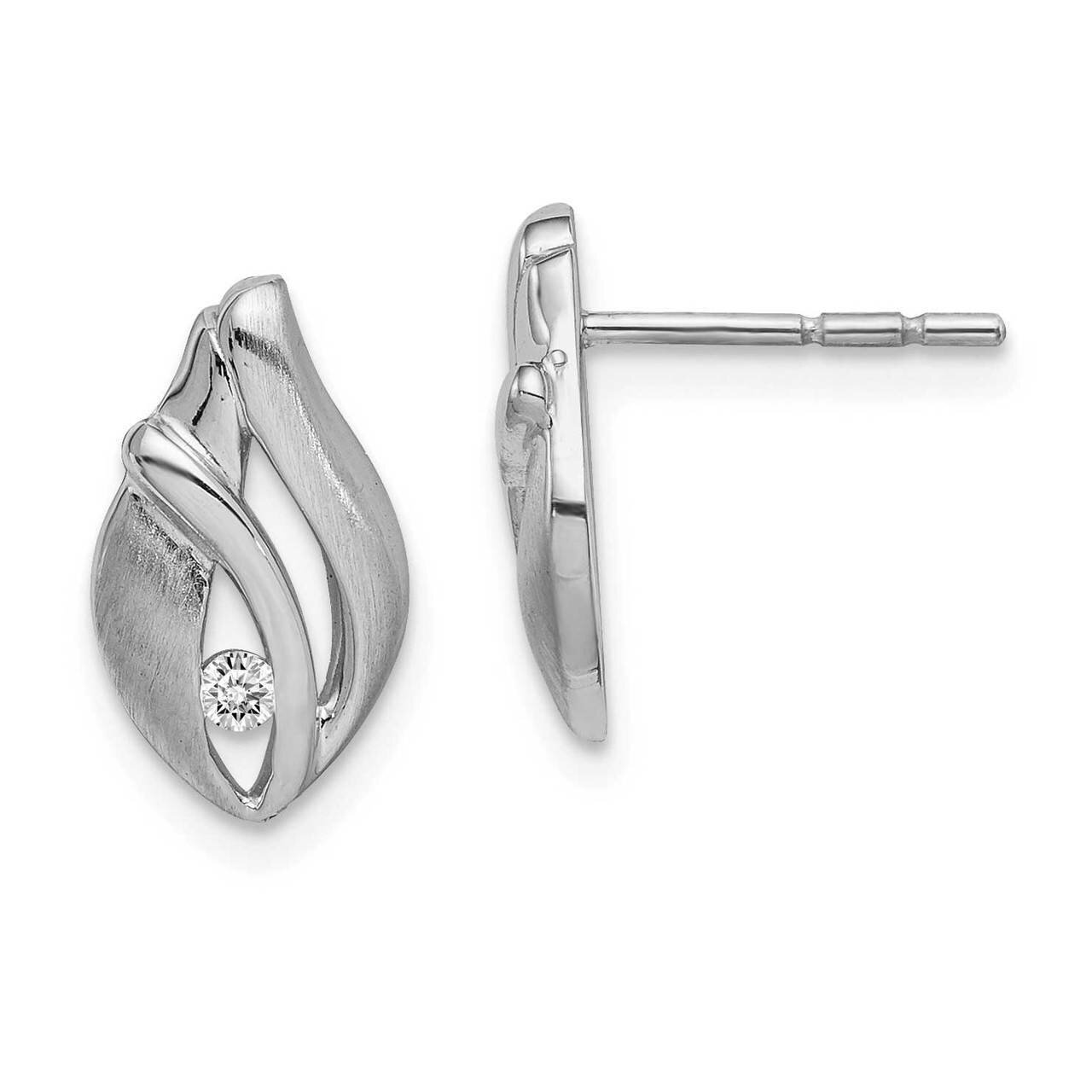 Satin CZ Diamond Teardrop Post Earrings Sterling Silver Rhodium-plated QE15143