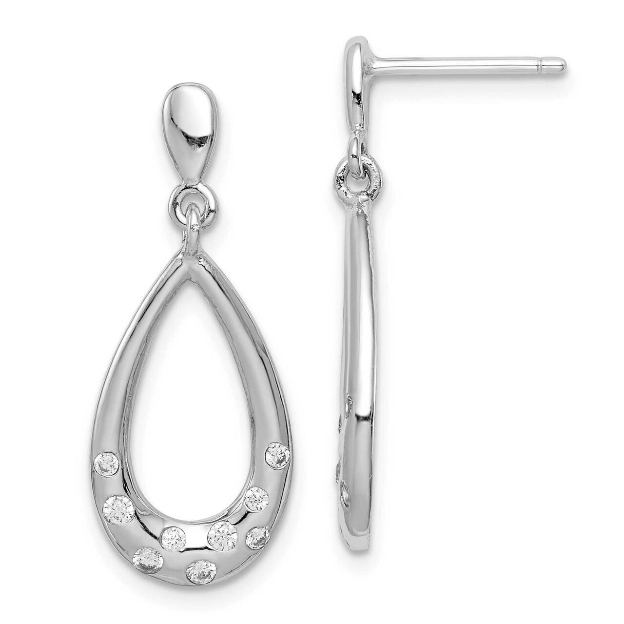 Teardrop Dangle Post Earrings Sterling Silver Rhodium-plated CZ Diamond QE15162