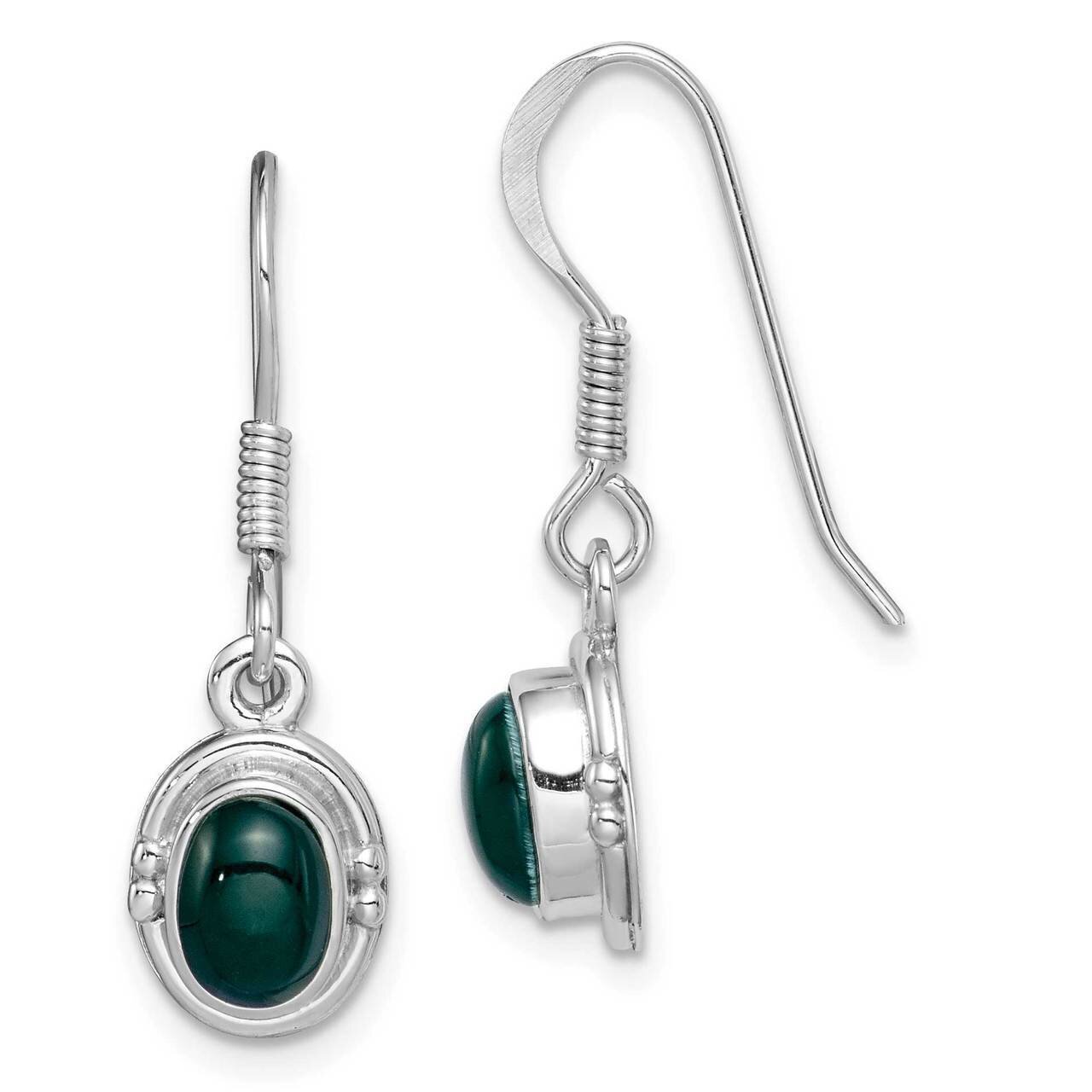 Green Agate Oval Dangle Earring Sterling Silver Rhodium-plated QE15165, MPN: QE15165, 886774088945
