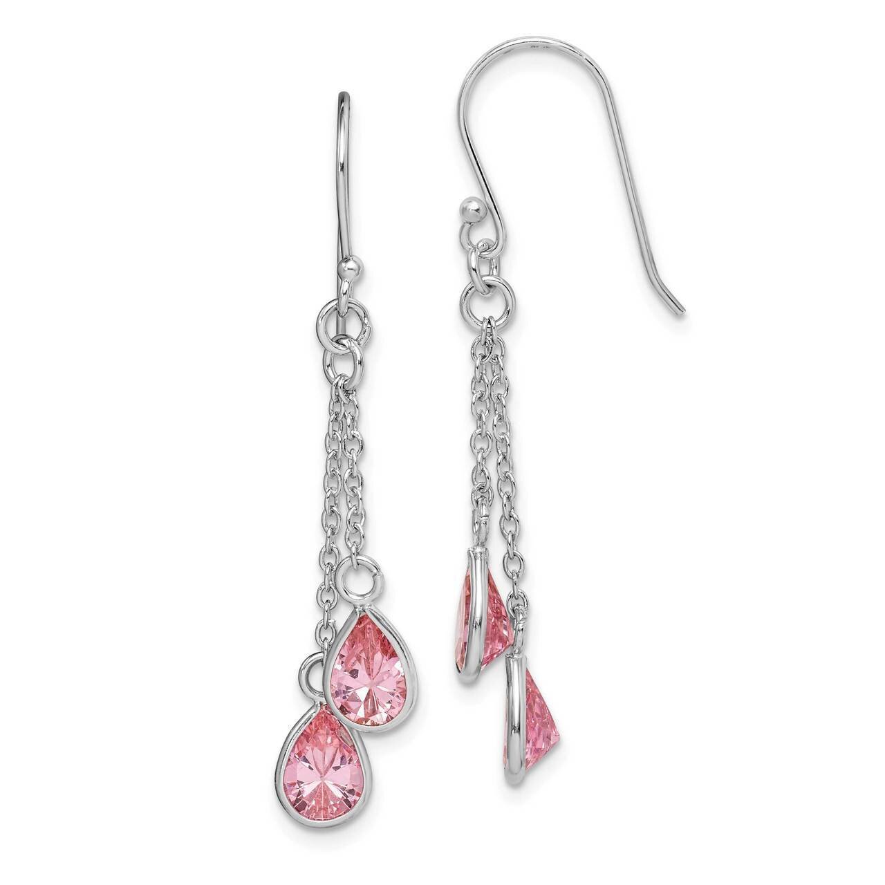 Pink CZ Diamond Teardrop Dangle Earrings Sterling Silver Rhodium-plated QE15169, MPN: QE15169, 8867…