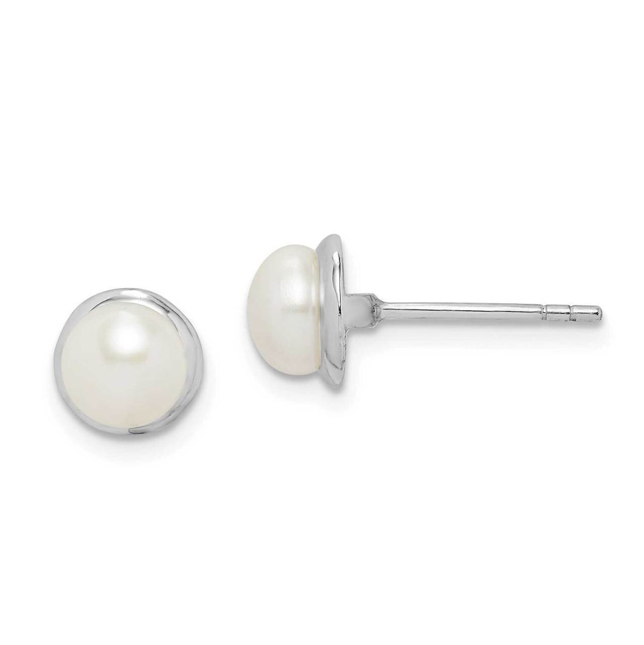6-7mm White Button Freshwater Cultured Pearl Earrings Sterling Silver Rhodium Plated QE15178, MPN: …