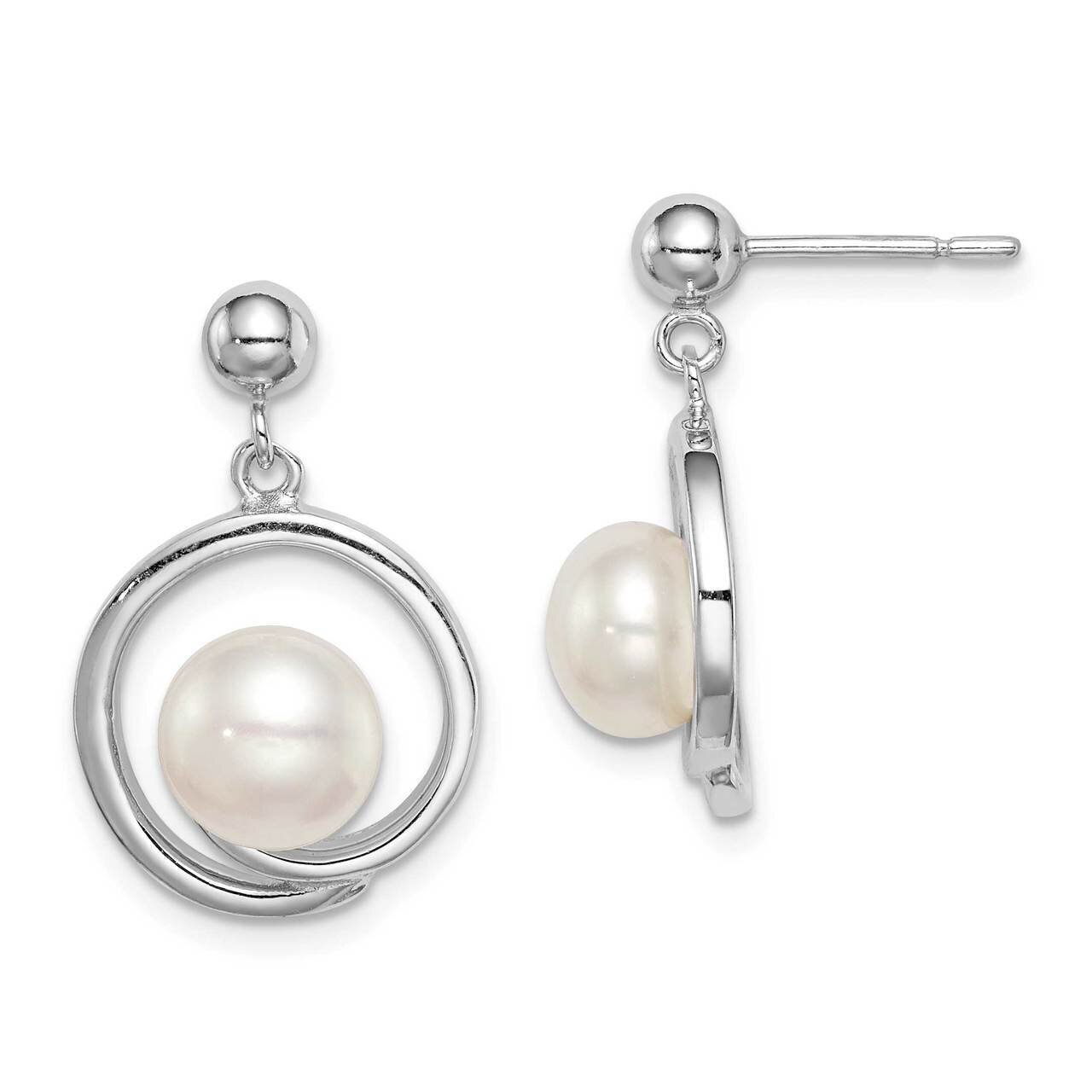 7-8mm White Button Freshwater Cultured Pearl Earrings Sterling Silver Rhodium Plated QE15180, MPN: …