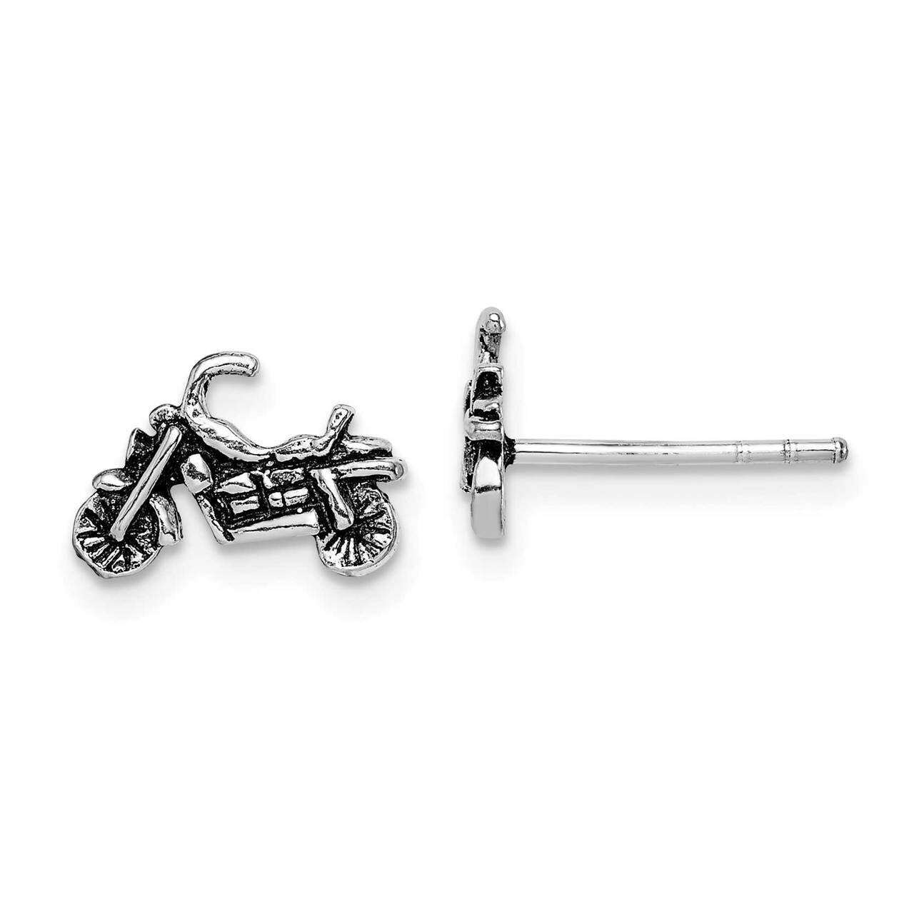 Antiqued Motorcycle Post Earrings Sterling Silver Rhodium-plated QE15184, MPN: QE15184, 883957940700