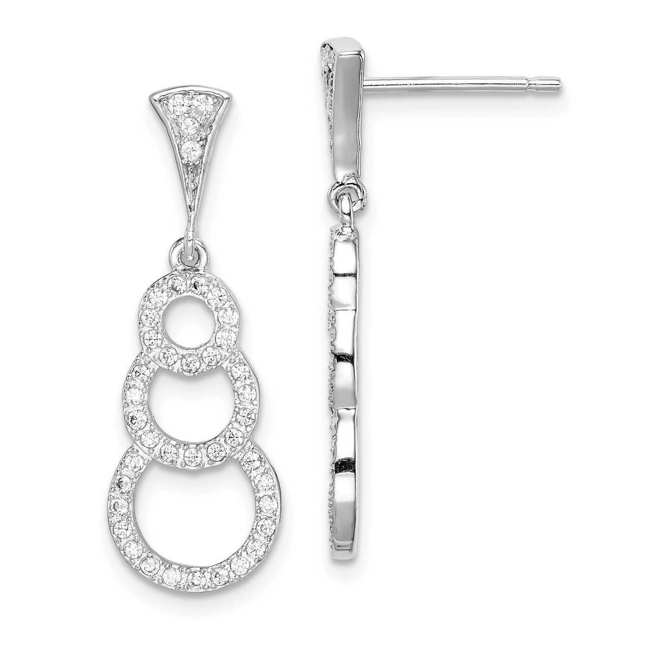 3-Circles Dangle Post Earrings Sterling Silver Rhodium-plated CZ Diamond QE15187, MPN: QE15187, 886…