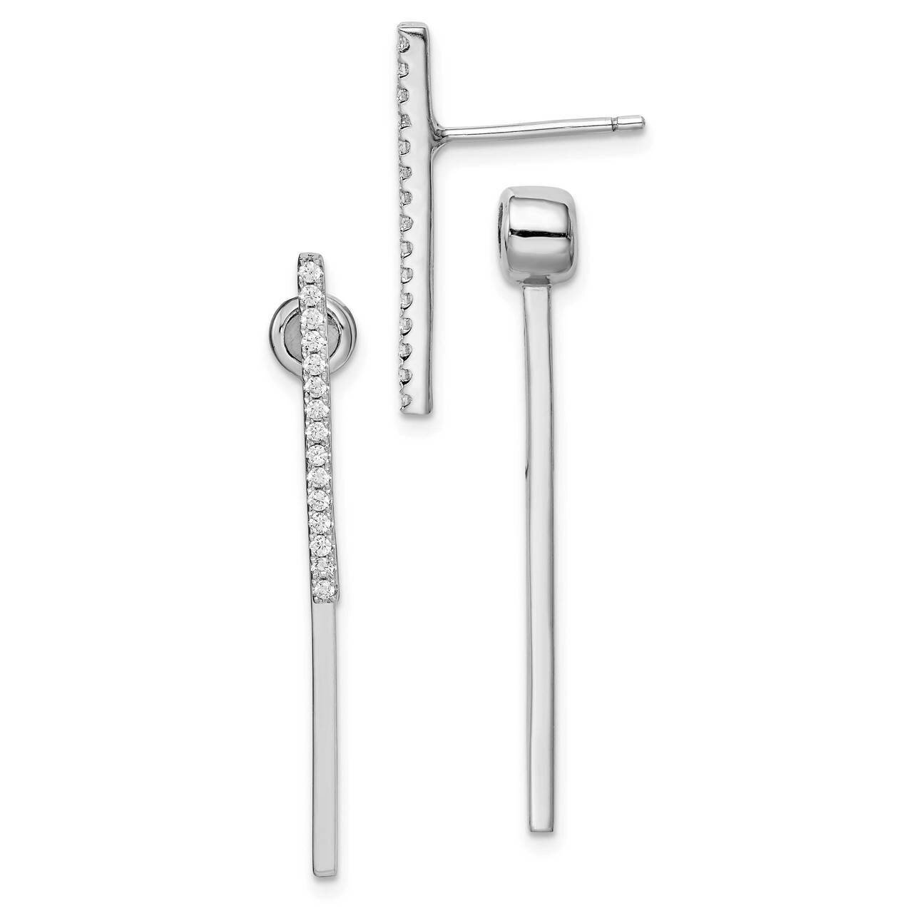 Bar Front &amp; Back Post Earrings Sterling Silver Rhodium-plated CZ Diamond QE15188, MPN: QE15188, 886…