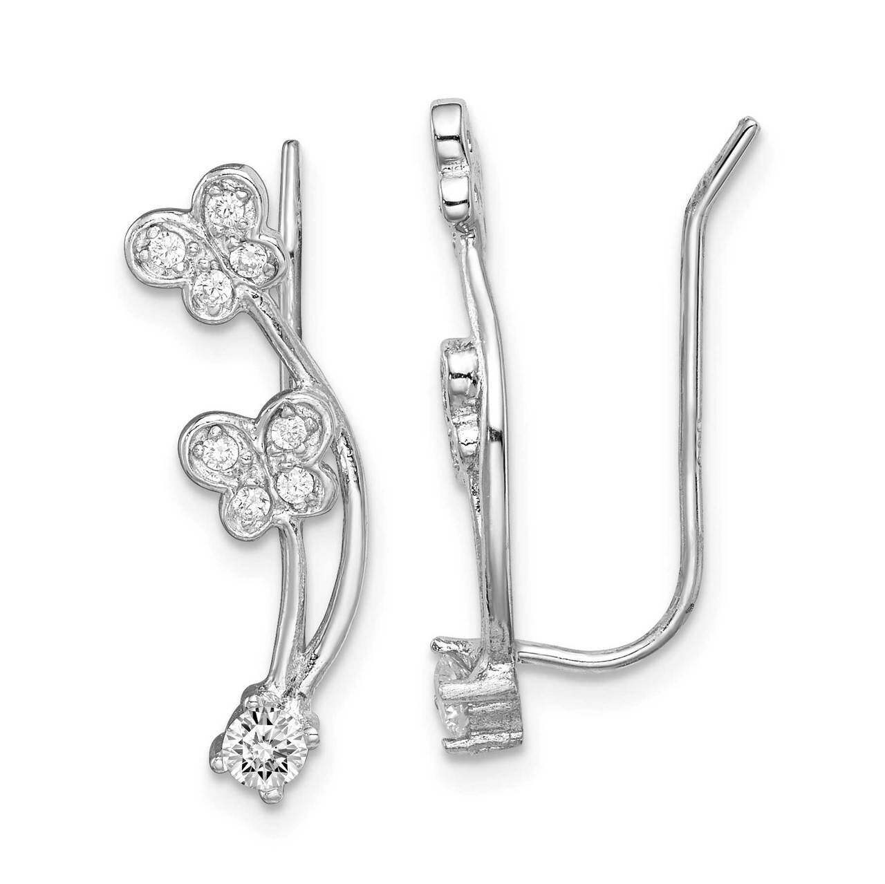 Butterfly Ear Climber Earrings Sterling Silver Rhodium-plated CZ Diamond QE15189, MPN: QE15189, 883…
