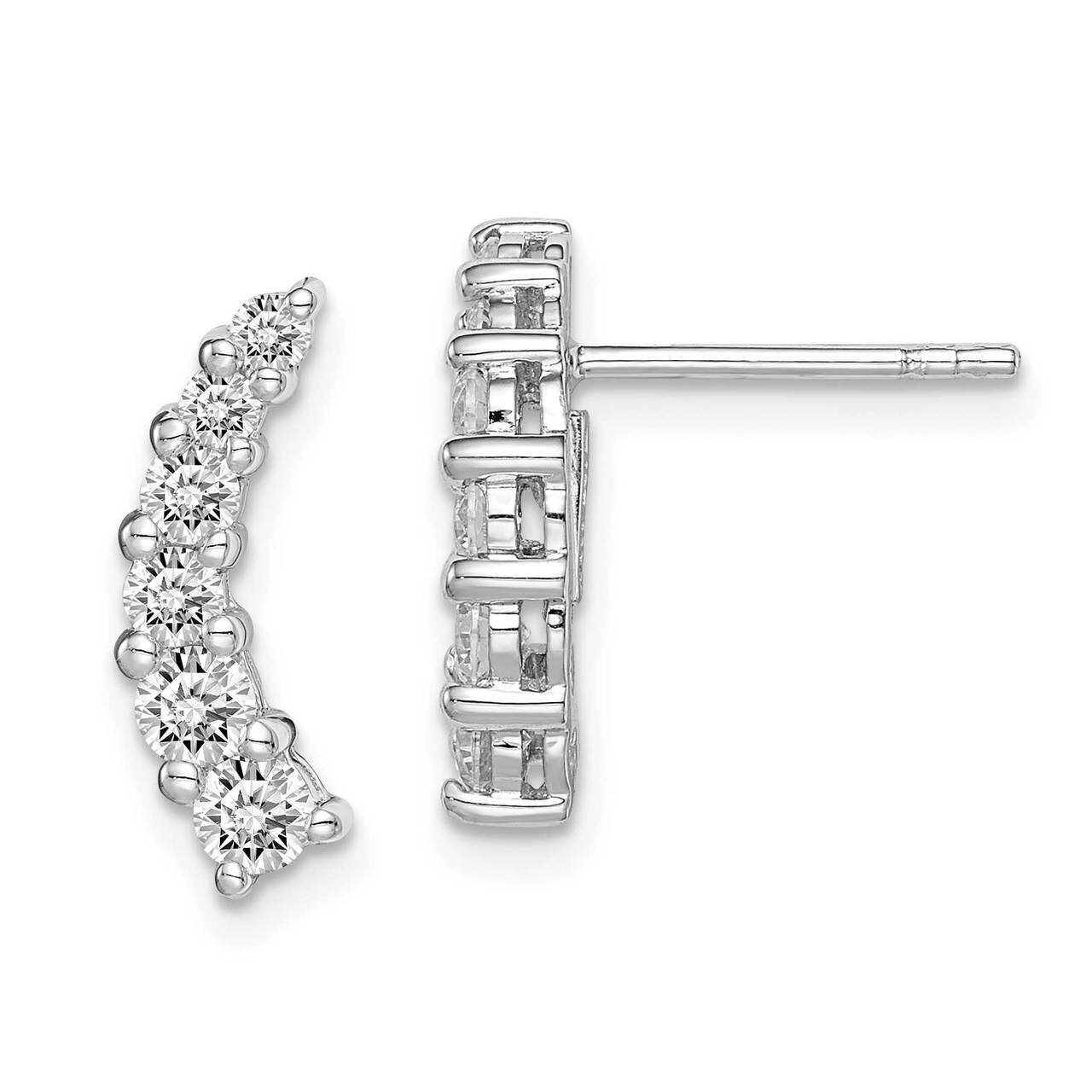 Graduated CZ Diamond Curved Post Earrings Sterling Silver Rhodium-plated QE15191