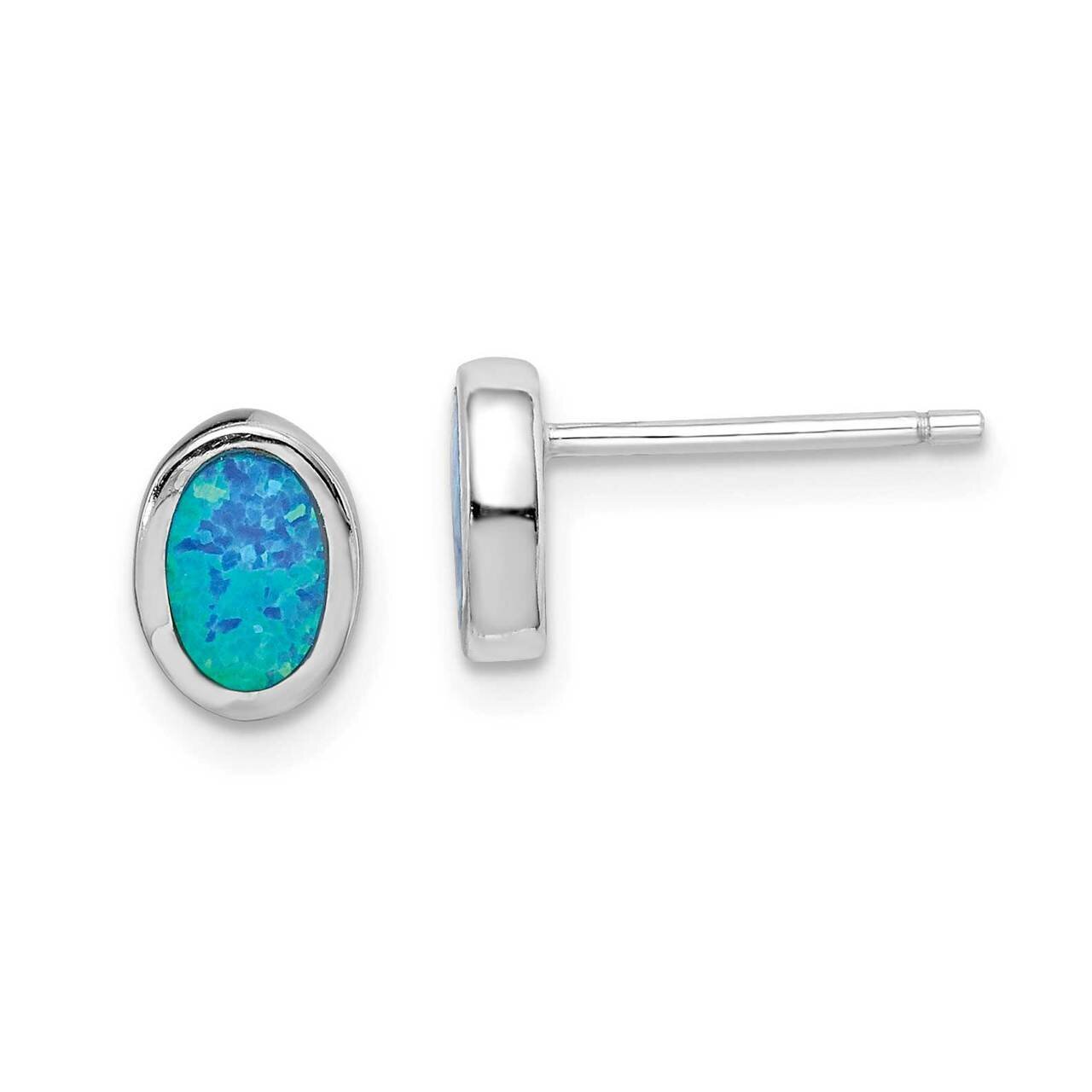Imitation Opal Oval Post Earrings Sterling Silver Rhodium-plated QE15192, MPN: QE15192, 886774119229