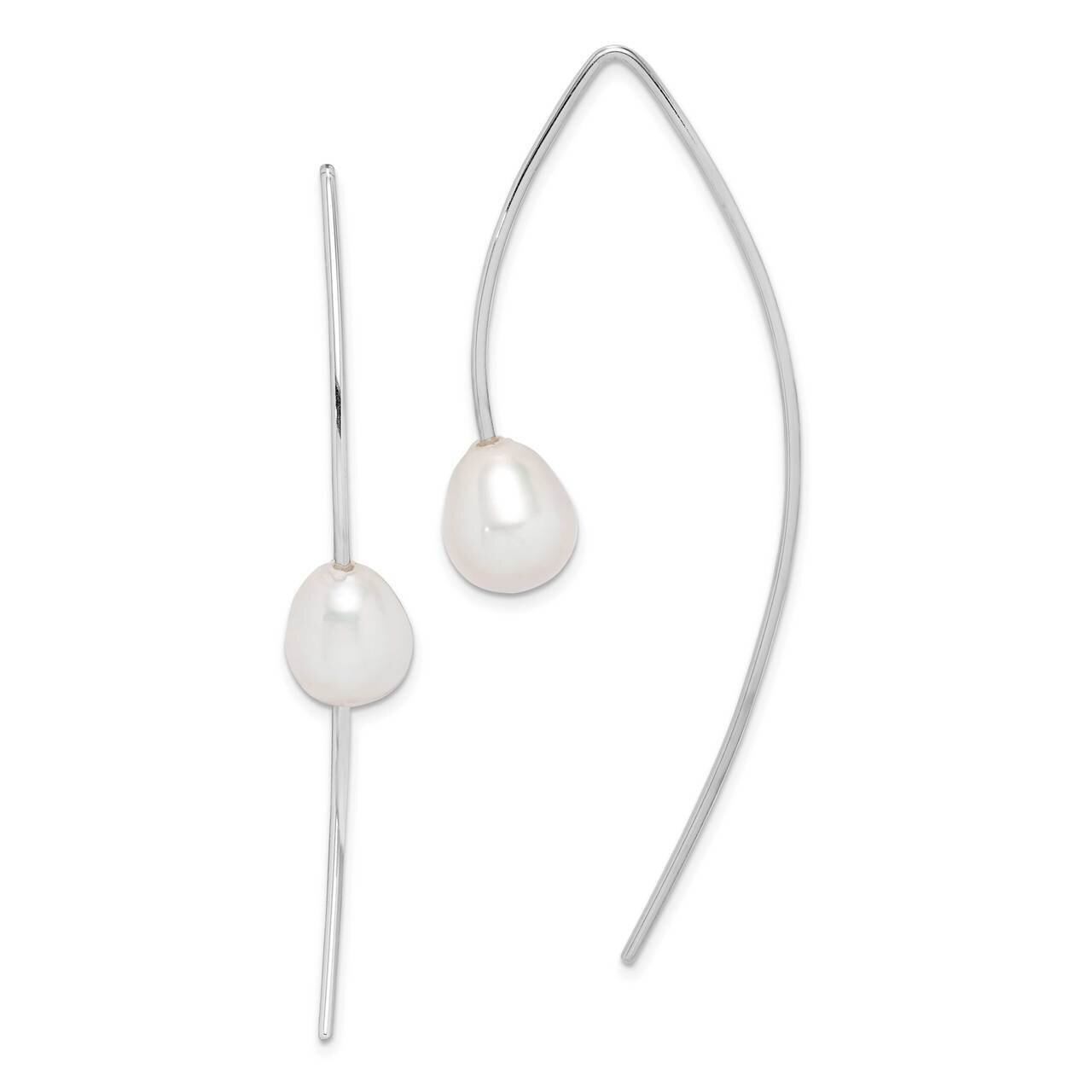 7-8mm Rice Freshwater Cultured Pearl Threader Earrings Sterling Silver Rhodium Plated QE15199, MPN:…