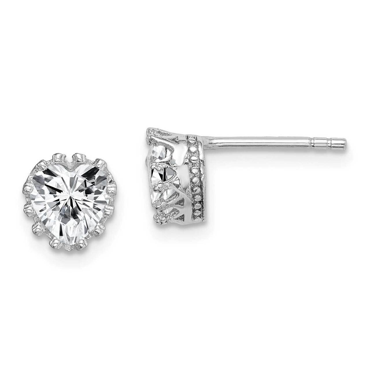 6mm Polished Heart CZ Diamond Post Earrings Sterling Silver Rhodium-plated QE15239, MPN: QE15239, 8…