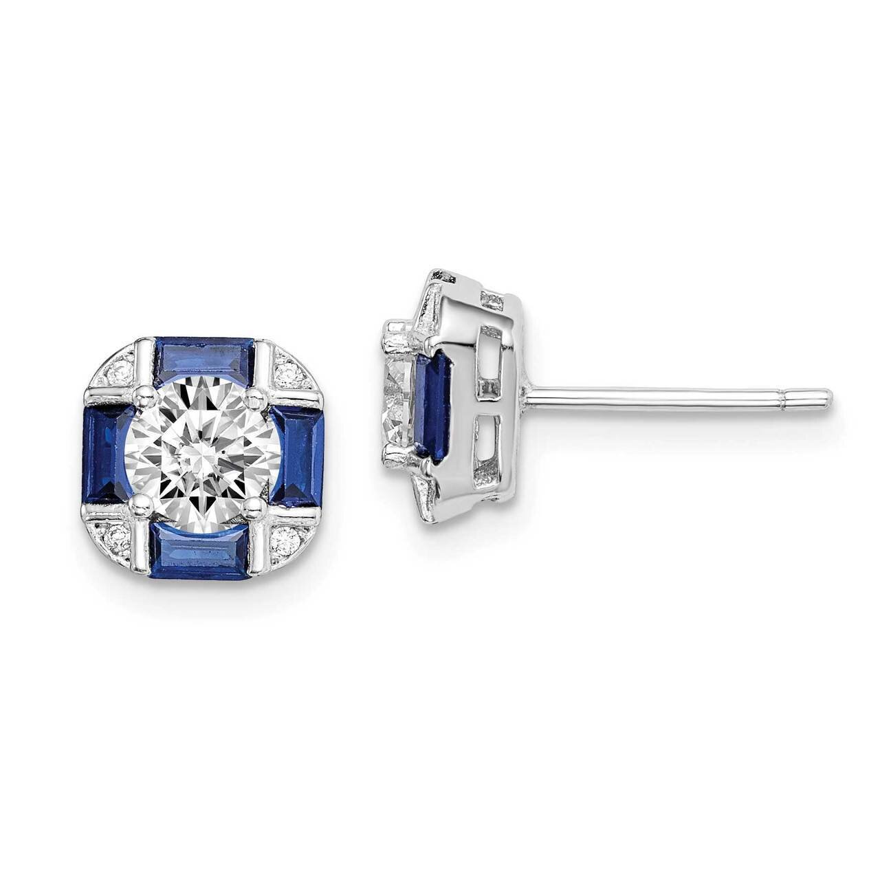Lab Createad Blue Spinel Earrings Sterling Silver Rhodium-plated CZ Diamond QE15241