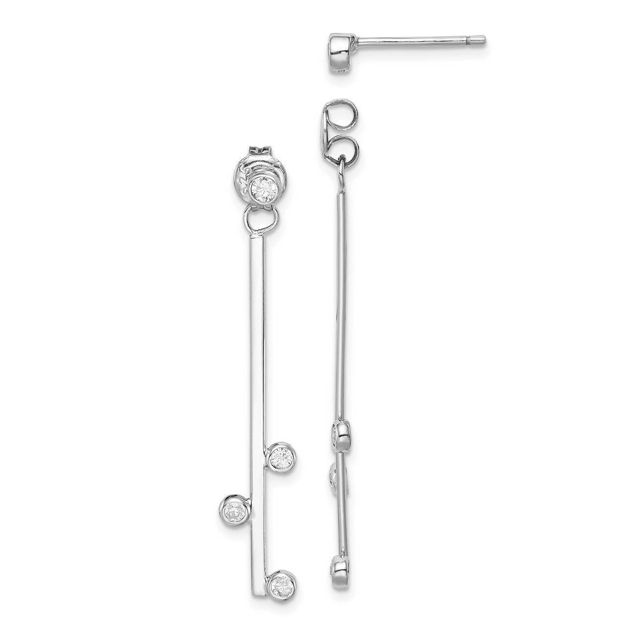 Bar Dangle Front &amp; Back Earrings Sterling Silver Rhodium-plated CZ Diamond QE15243, MPN: QE15243, 8…