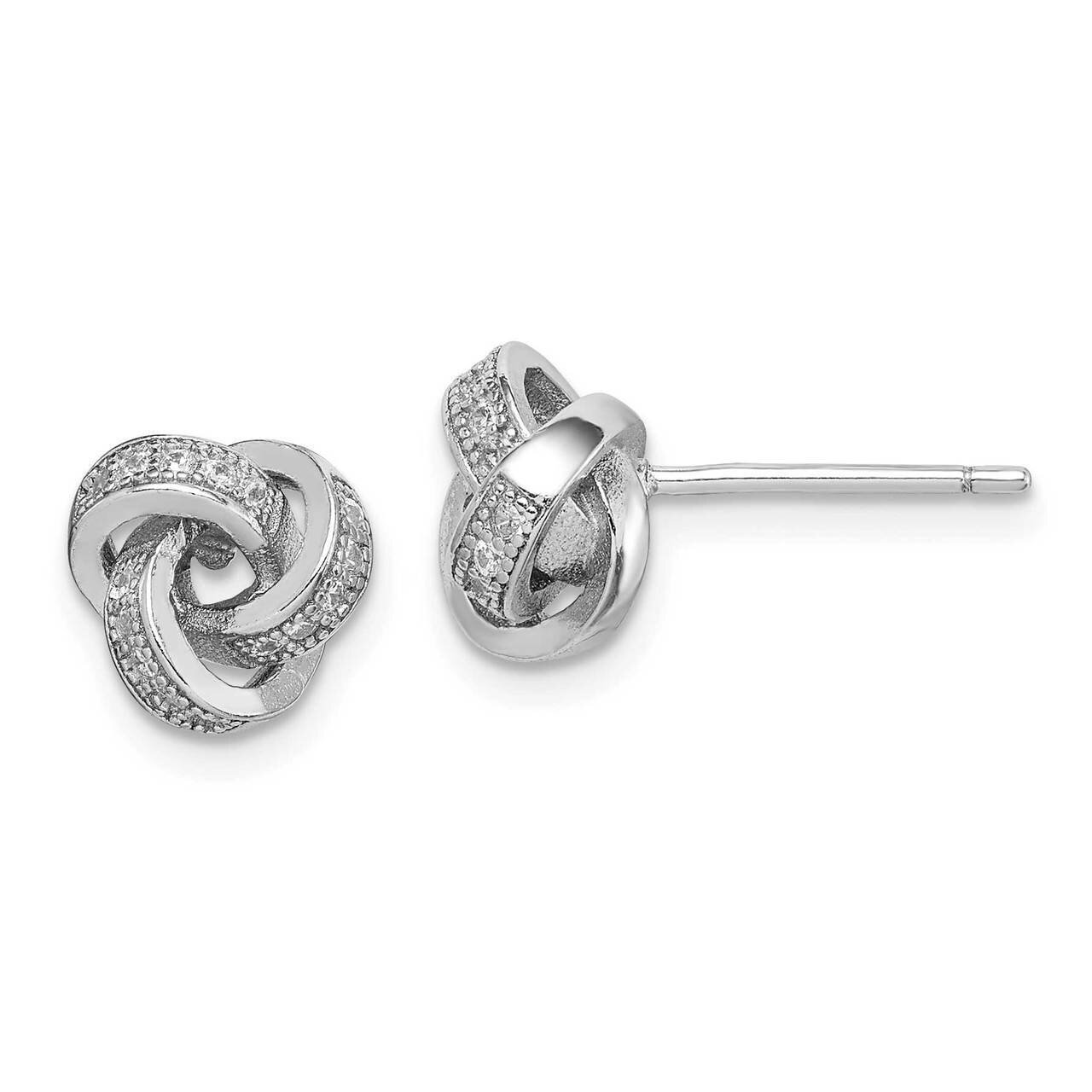 Polished CZ Diamond Love Knot Post Earrings Sterling Silver Rhodium-plated QE15248