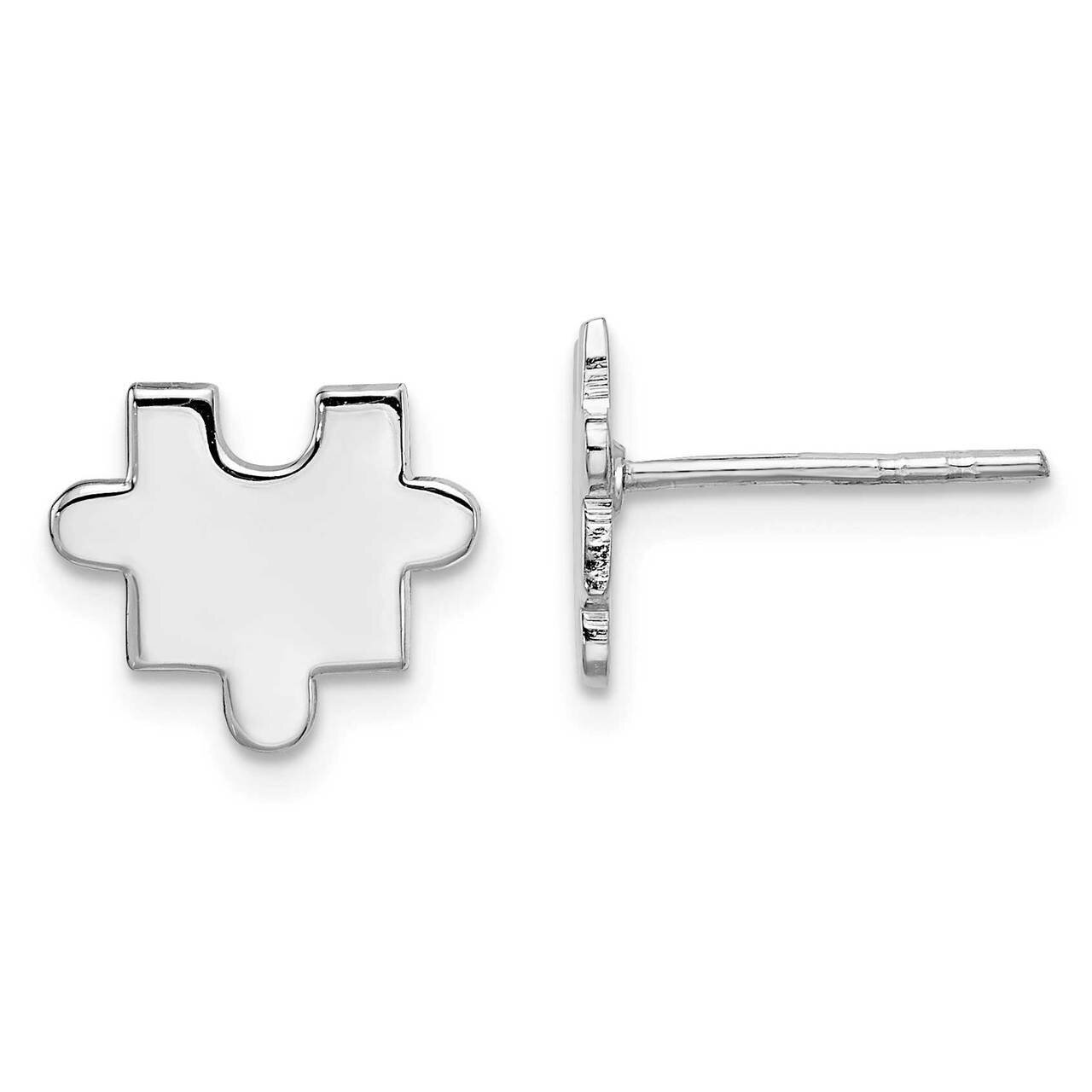 Polished Puzzle Piece Post Earrings Sterling Silver Rhodium-plated QE15249