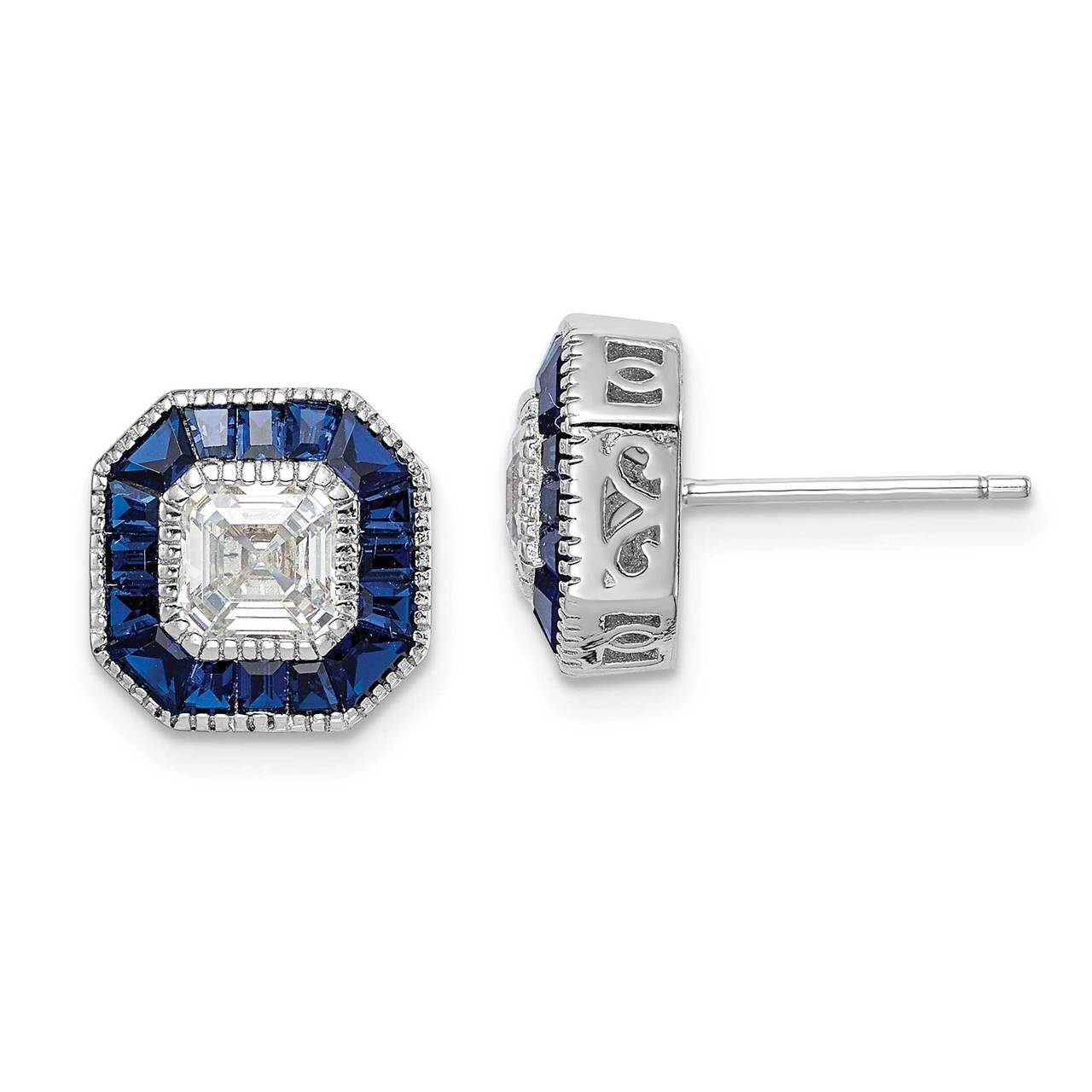 Synthetic Blue Spinel &amp; CZ Diamond Earrings Sterling Silver Rhodium-plated QE15252, MPN: QE15252, 1…