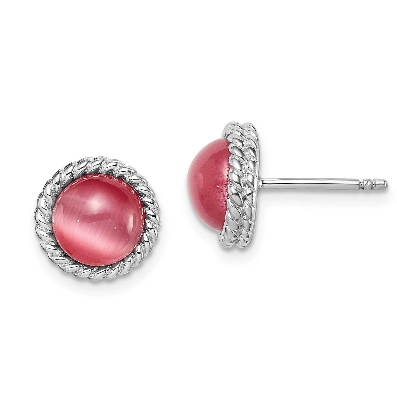 Created Pink Cat&#39;s Eye Post Earrings Sterling Silver Rhodium-plated QE15278