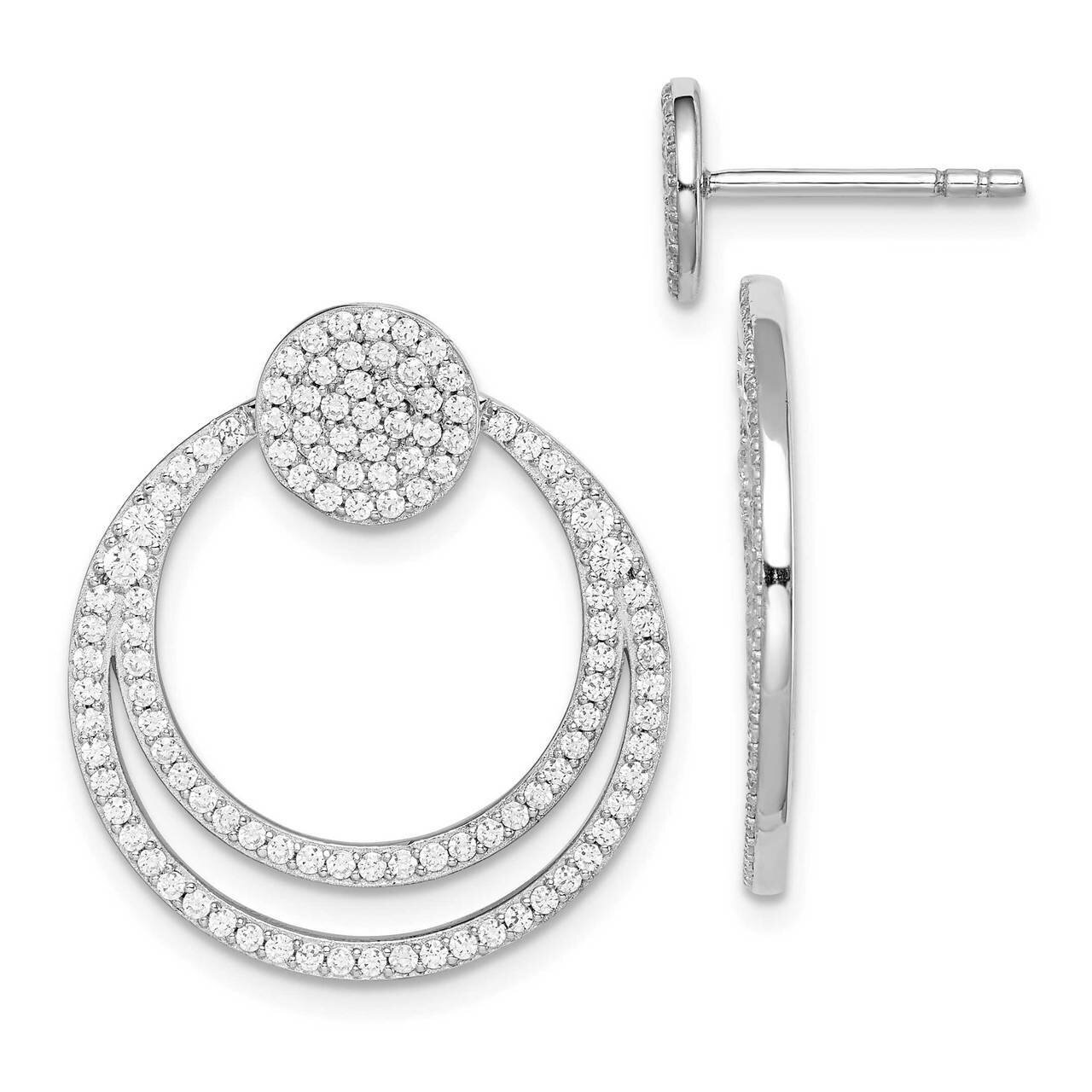 Pave CZ Diamond Circle Front &amp; Back Earrings Sterling Silver Rhodium-plated QE15288, MPN: QE15288, …