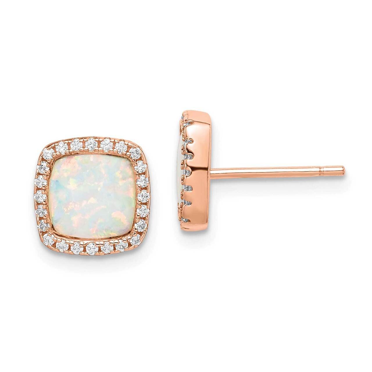 Square Created Opal CZ Diamond Halo Post Earrings Sterling Silver Rose-tone QE15295, MPN: QE15295, …