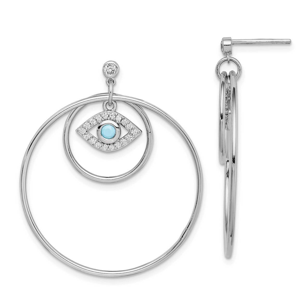 Hoop with CZ Diamond &amp; Blue Crystal Eye Earrings Sterling Silver Rhodium-plated QE15301, MPN: QE153…