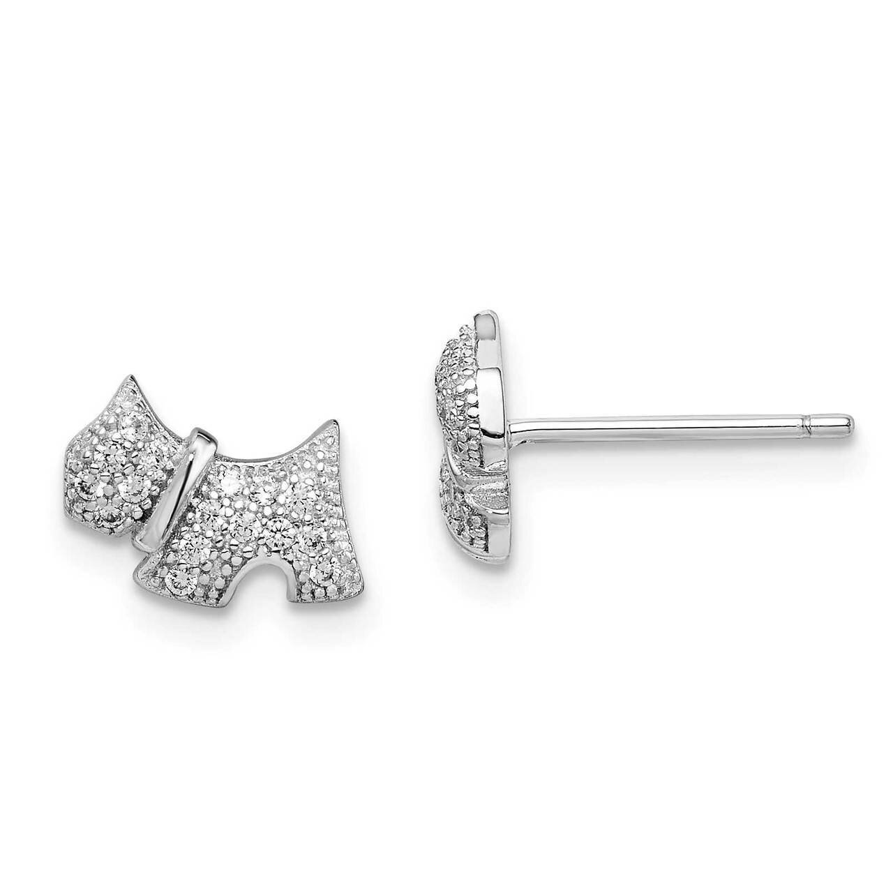 Polished CZ Diamond Scottie Dog Post Earrings Sterling Silver Rhodium-plated QE15305, MPN: QE15305,…