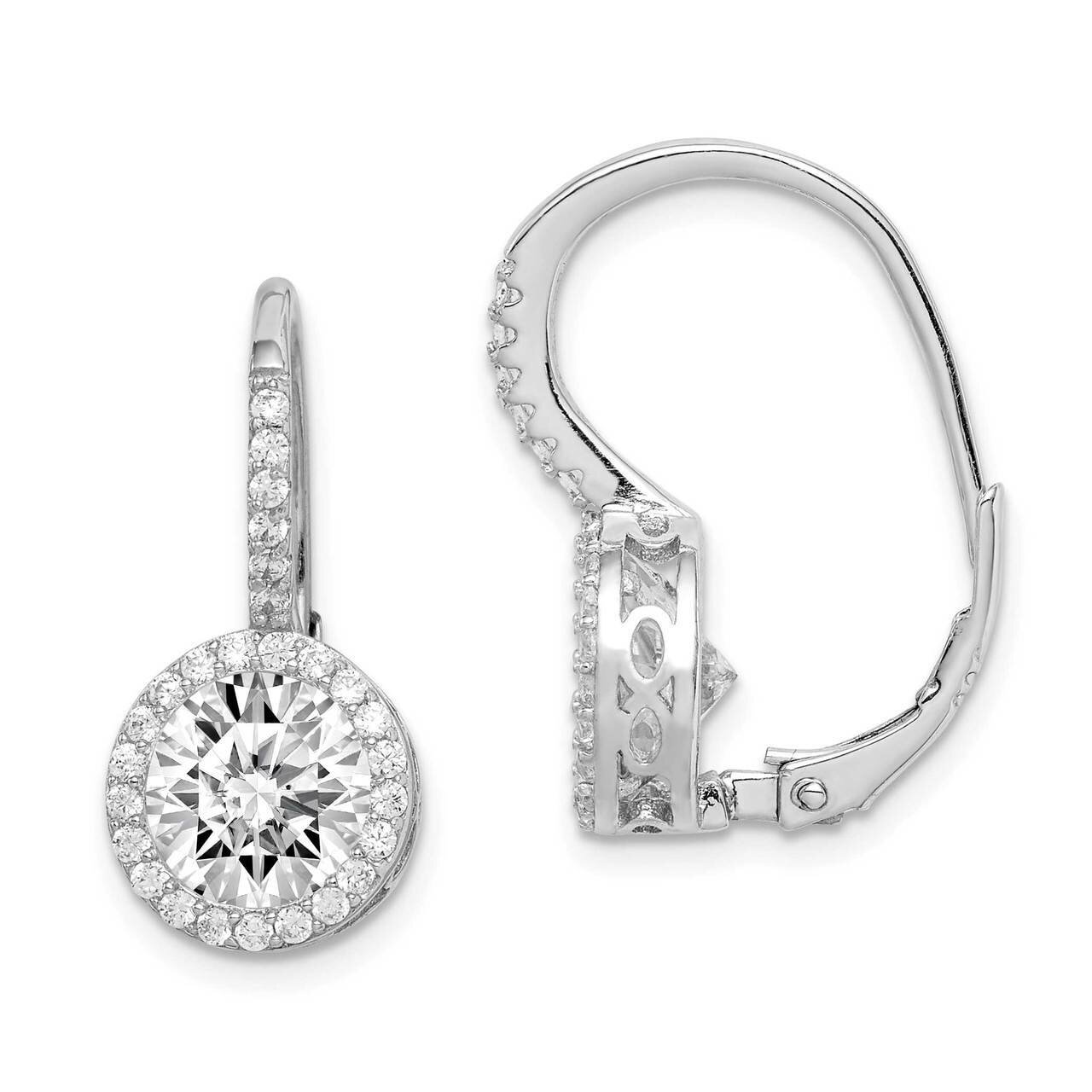 White CZ Diamond Round Cut Leverback Earrings Sterling Silver Rhodium-plated QE15306, MPN: QE15306,…