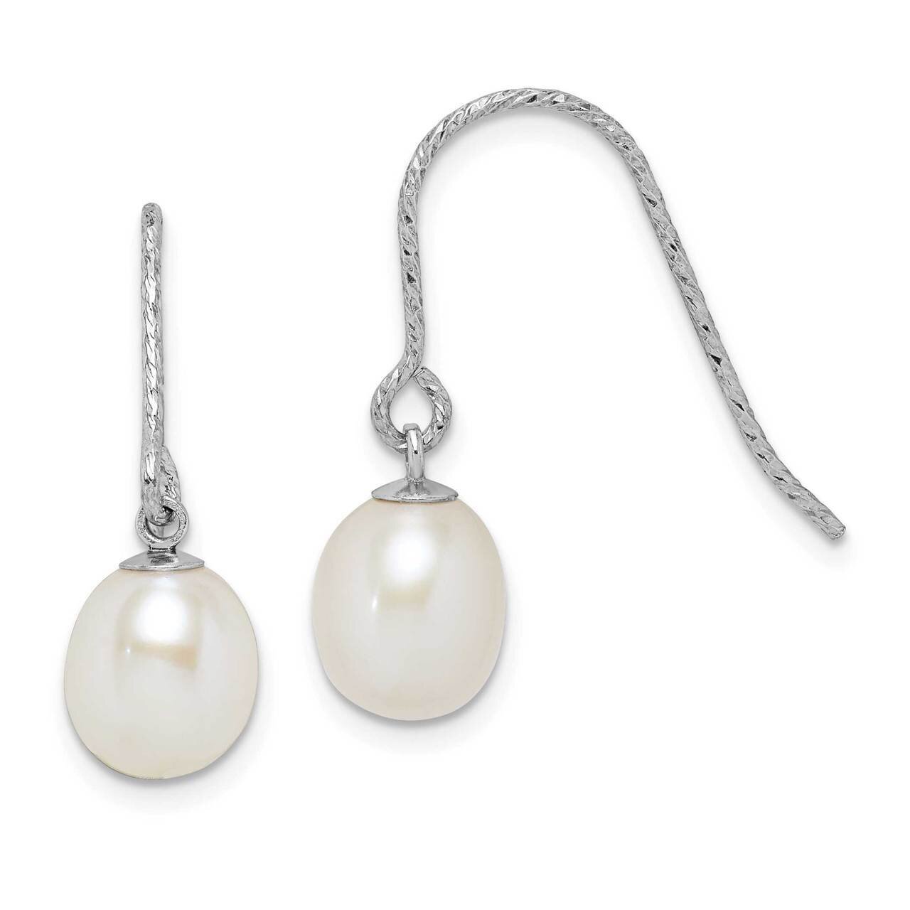 6-7mm White Rice Freshwater Cultured Pearl Dangle Earrings Sterling Silver Rhodium Plated QE15309, …