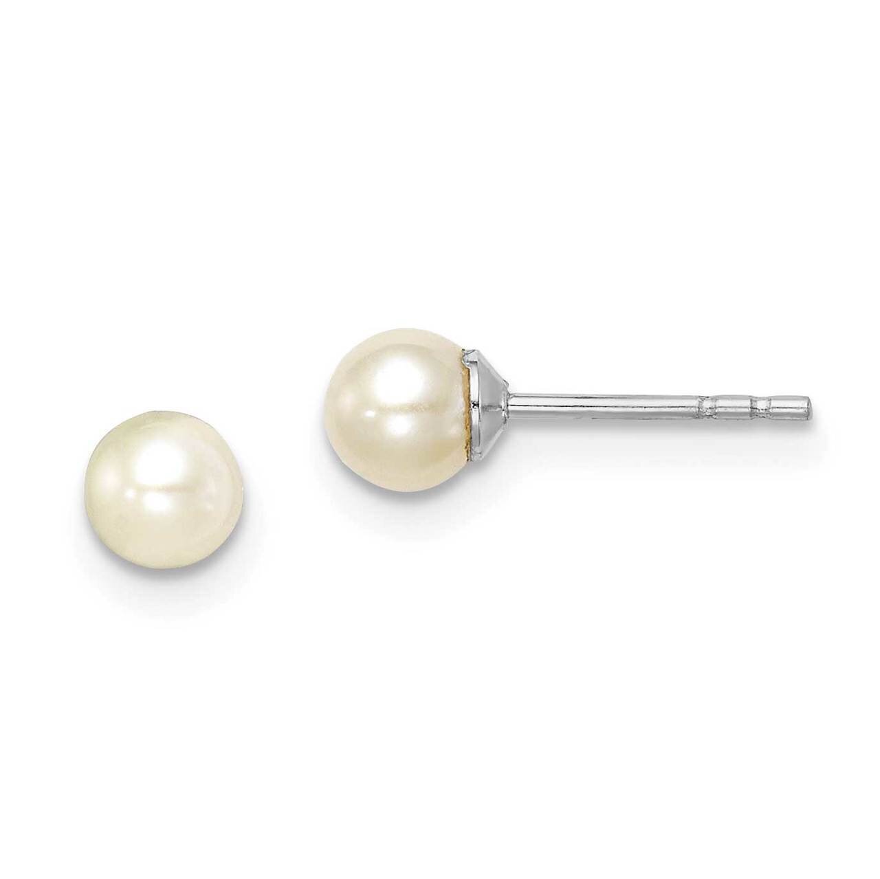 4-5 White Round Freshwater Cultured Pearl Stud Earrings Sterling Silver Rhodium Plated QE15315 by M…