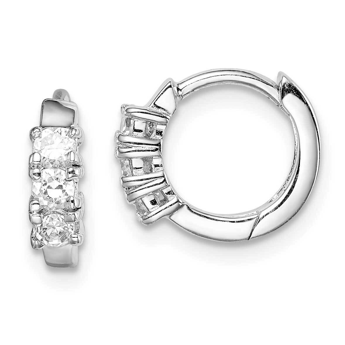 3-stone CZ Diamond 2x11mm Hinged Hoop Earrings Sterling Silver Rhodium-plated QE15317, MPN: QE15317…