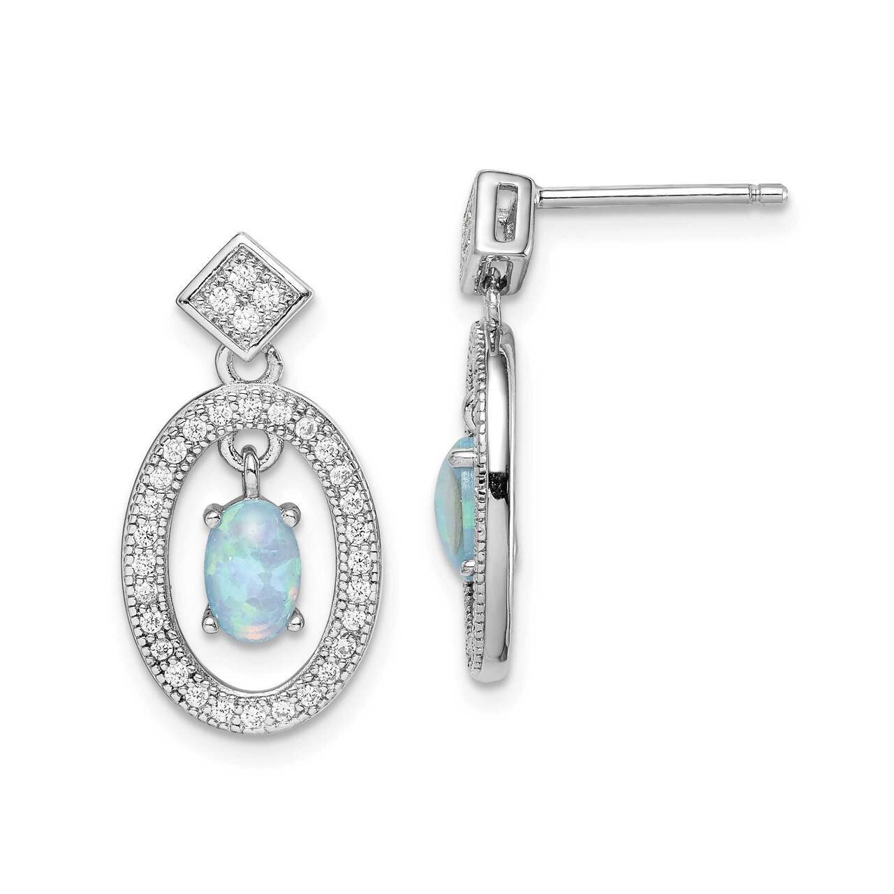 Created Opal &amp; CZ Diamond Post Dangle Earrings Sterling Silver Rhodium-plated QE15320, MPN: QE15320…