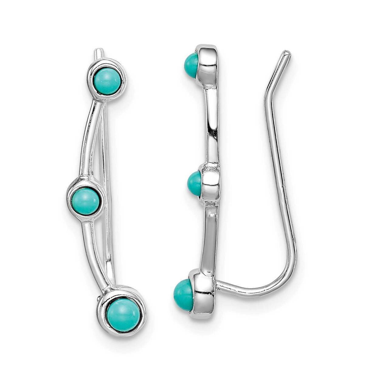 Created Turquoise Ear Climber Earrings Sterling Silver Rhodium-plated QE15322, MPN: QE15322, 883957…
