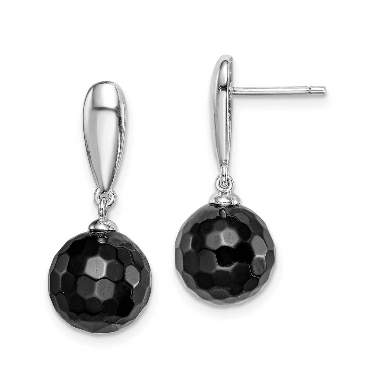 Faceted 10mm Onyx Dangle Post Earrings Sterling Silver Rhodium-plated QE15326, MPN: QE15326, 883957…