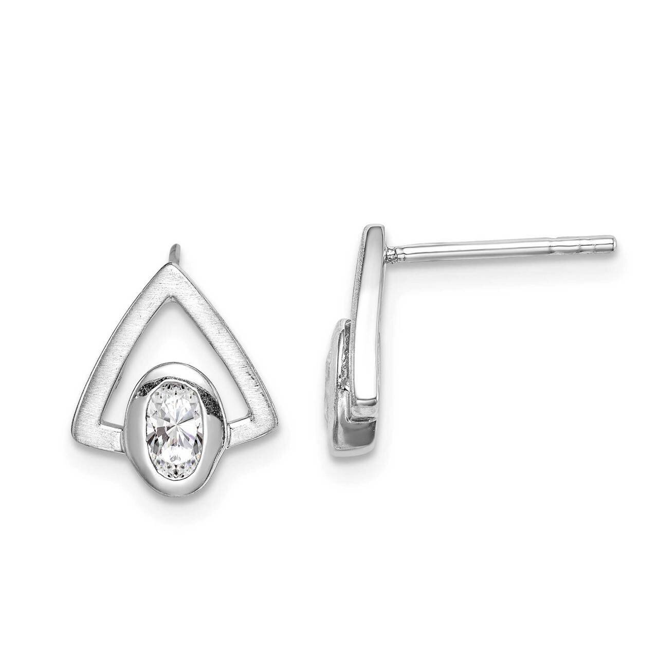 Oval CZ Diamond Brushed Triangle Post Earrings Sterling Silver Rhodium-plated QE15328, MPN: QE15328…