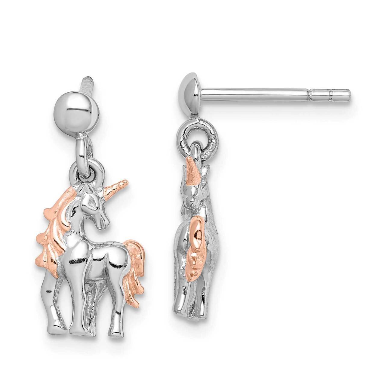 Rose Gold-plated Unicorn Post Earrings Sterling Silver Rhodium-plated QE15332, MPN: QE15332, 886774…
