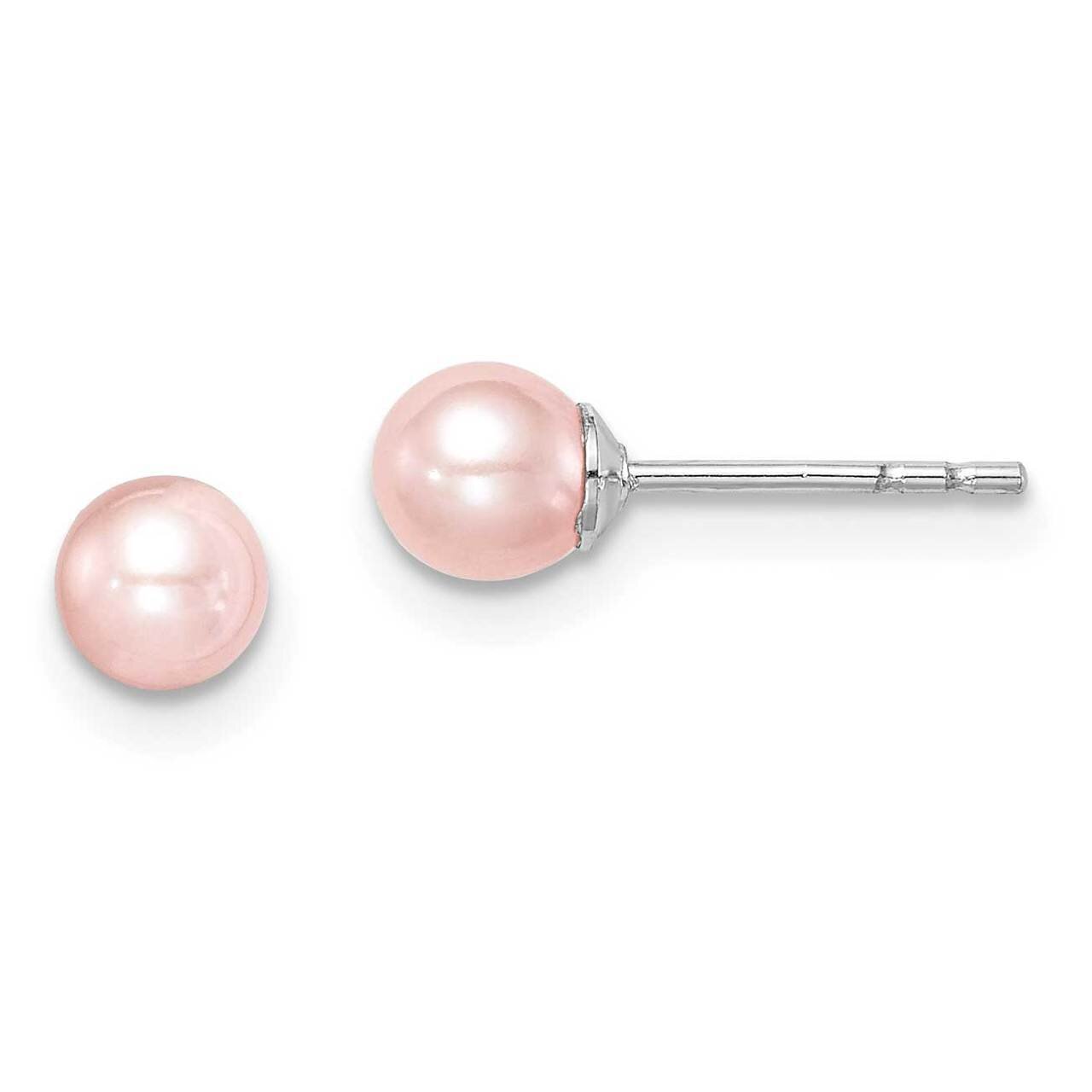 4-5mm Pink Round Freshwater Cultured Pearl Stud Earrings Sterling Silver Rhodium Plated QE15339