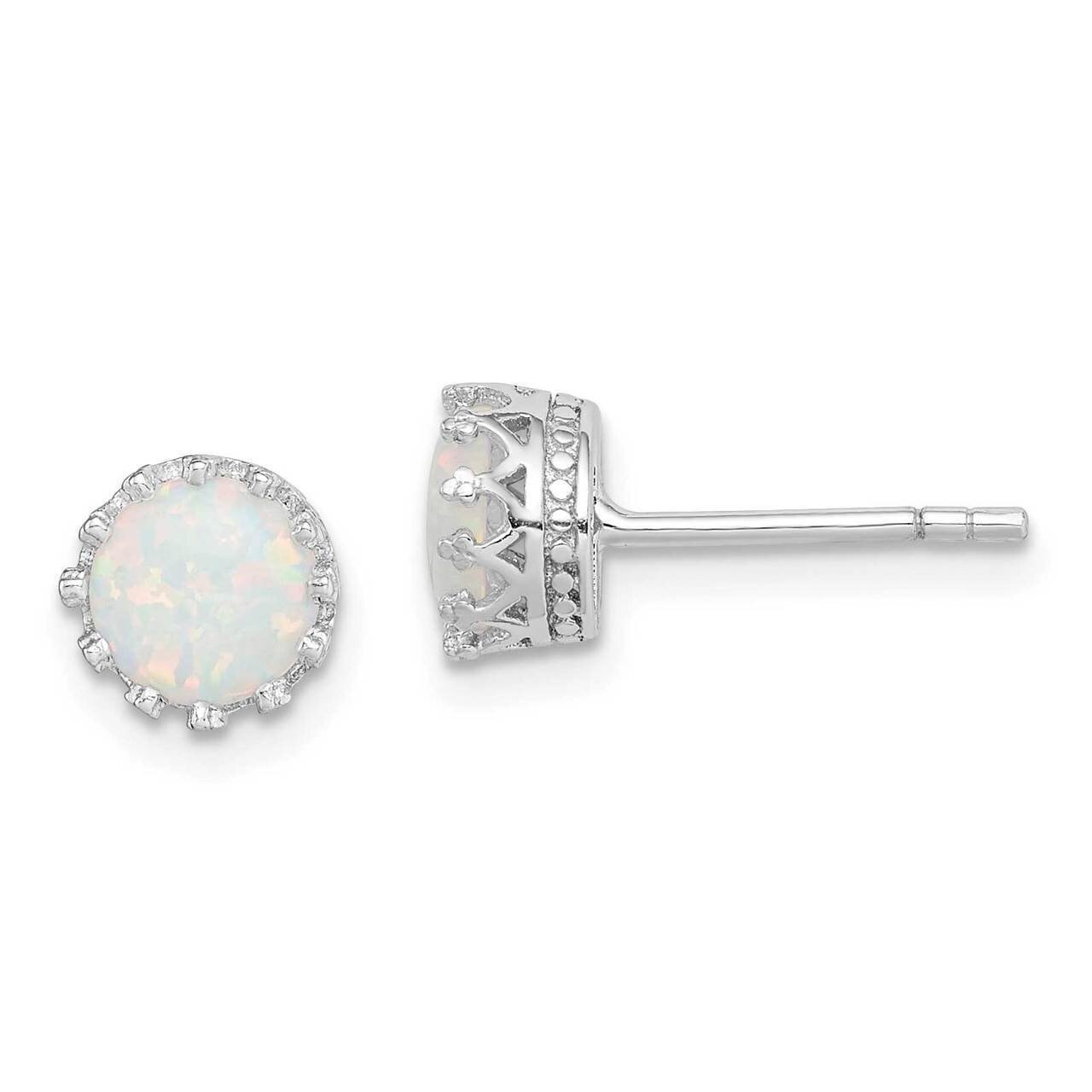 6mm Polished Created Opal Post Earrings Sterling Silver Rhodium-plated QE15345