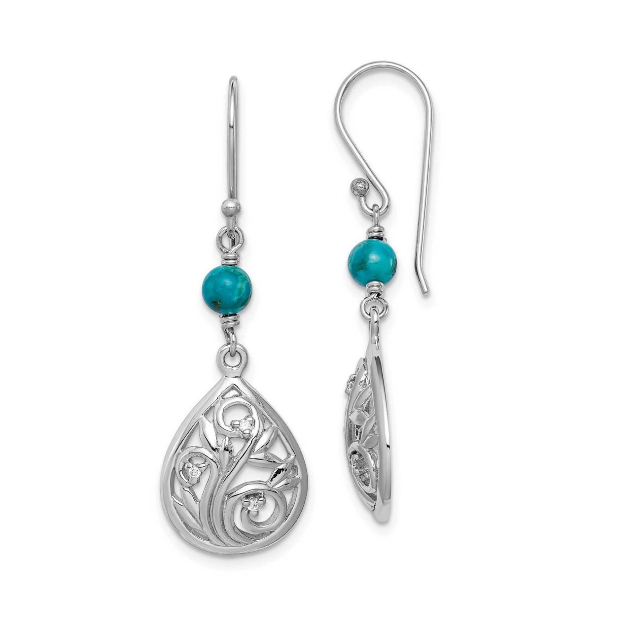 Compressed Turquoise/CZ Diamond Dangle Earrings Sterling Silver Rhodium-plated QE15347, MPN: QE1534…
