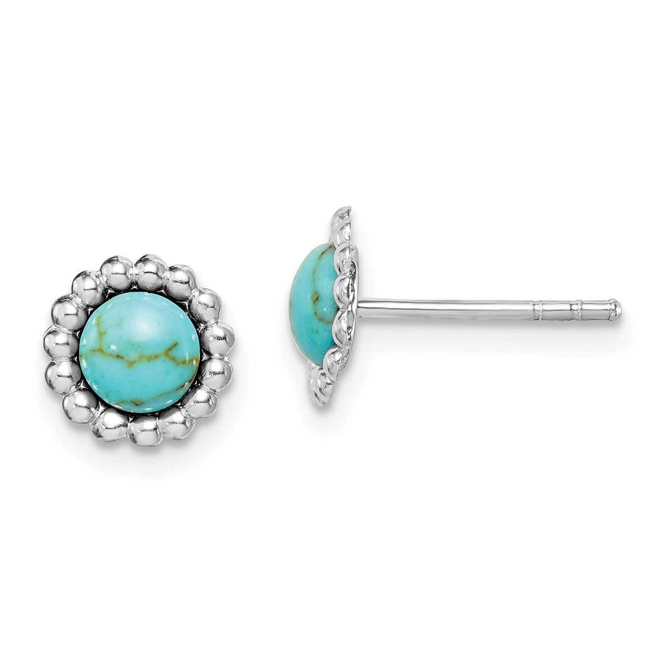Created Turquoise Cluster Post Earrings Sterling Silver Rhodium-plated QE15349, MPN: QE15349, 88677…
