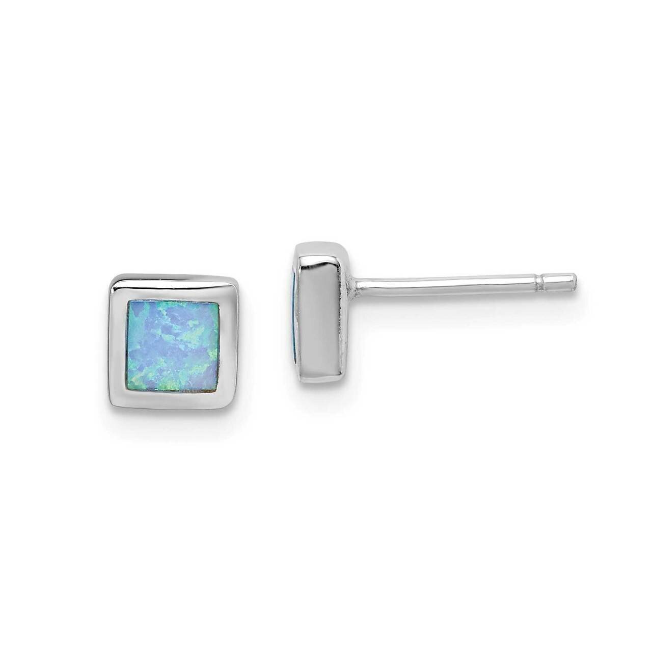 Imitation Opal 6mm Square Post Earrings Sterling Silver Rhodium-plated QE15353, MPN: QE15353, 88677…