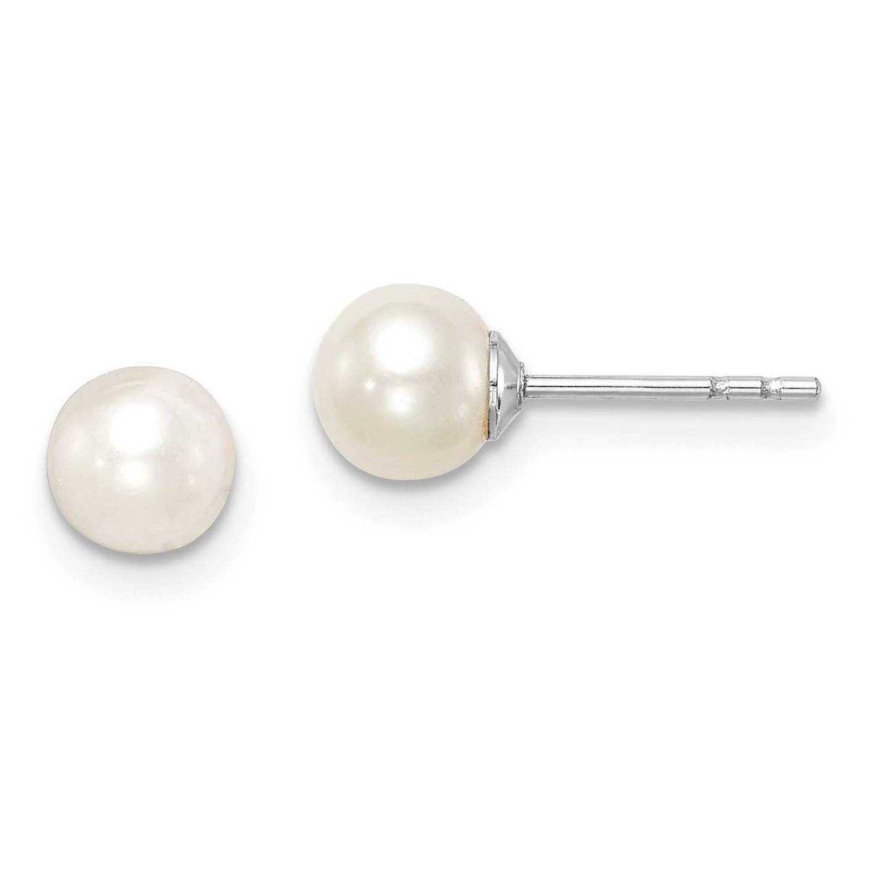 5-6mm White Round Freshwater Cultured Pearl Stud Earrings Sterling Silver Rhodium Plated QE15362