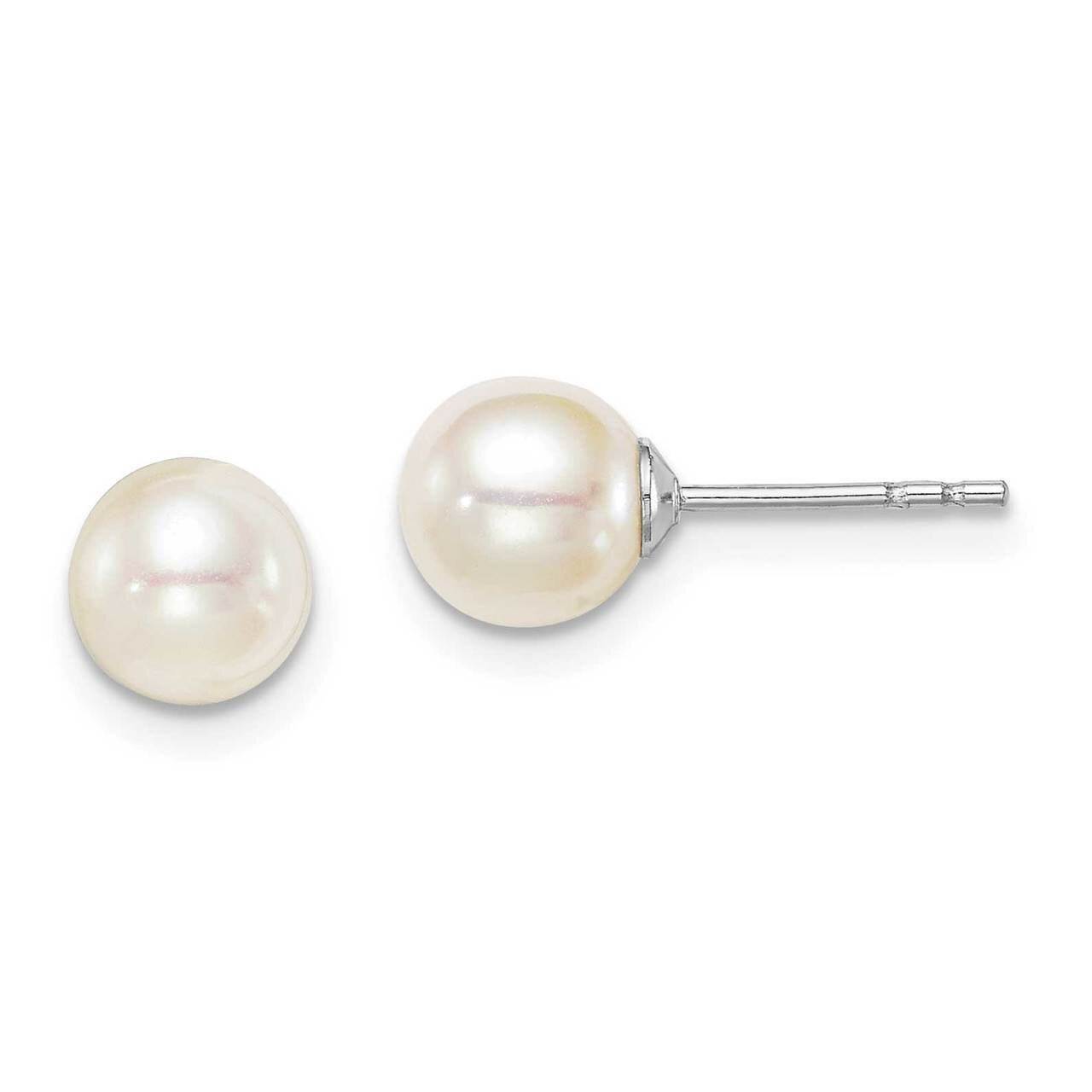 6-7mm White Round Freshwater Cultured Pearl Stud Earrings Sterling Silver Rhodium Plated QE15363 by…