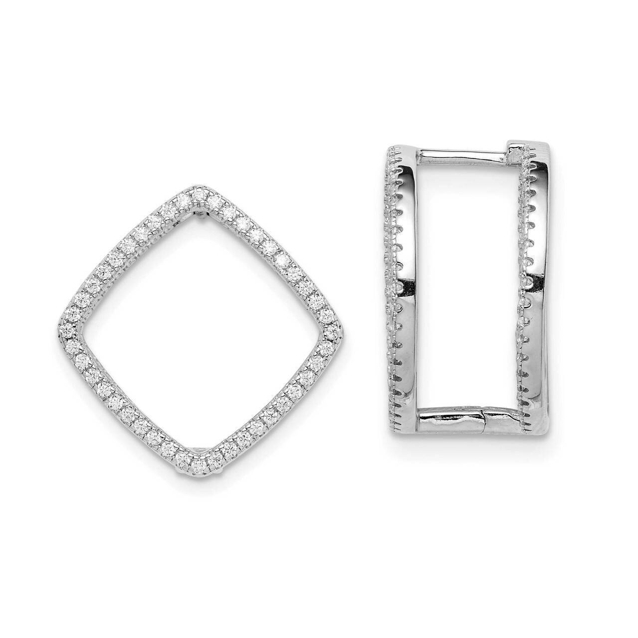 Square Hinged In & Out Earrings Sterling Silver Rhodium-plated CZ Diamond QE15375