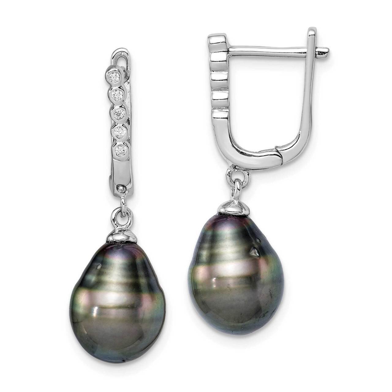 9-10mm Tahitian Drop Pearl CZ Diamond Dangle Earrings Sterling Silver Rhodium Plated QE15380, MPN: …