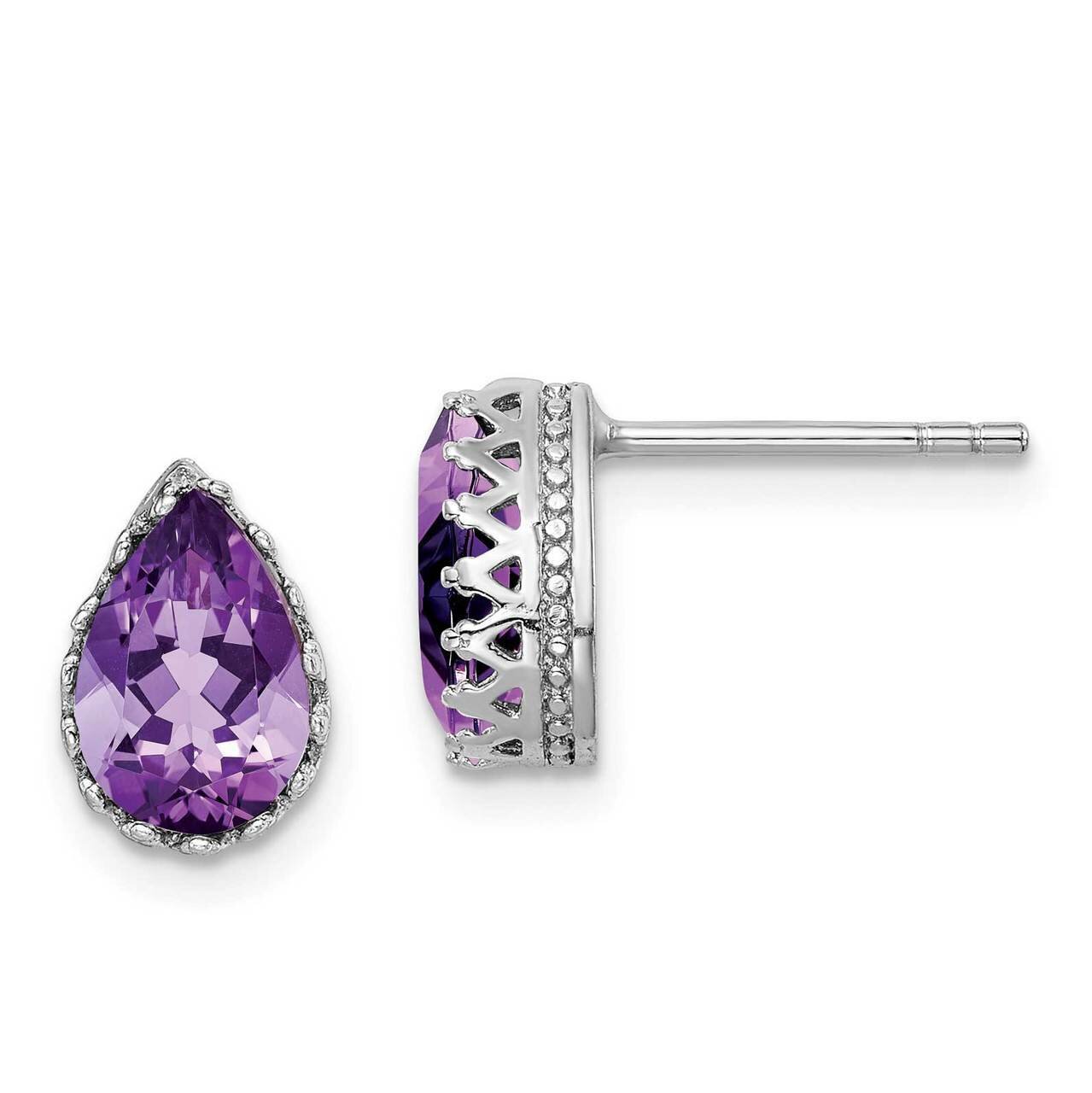 10mm Polished Pear Amethyst Post Earrings Sterling Silver Rhodium-plated QE15383AM, MPN: QE15383AM,…