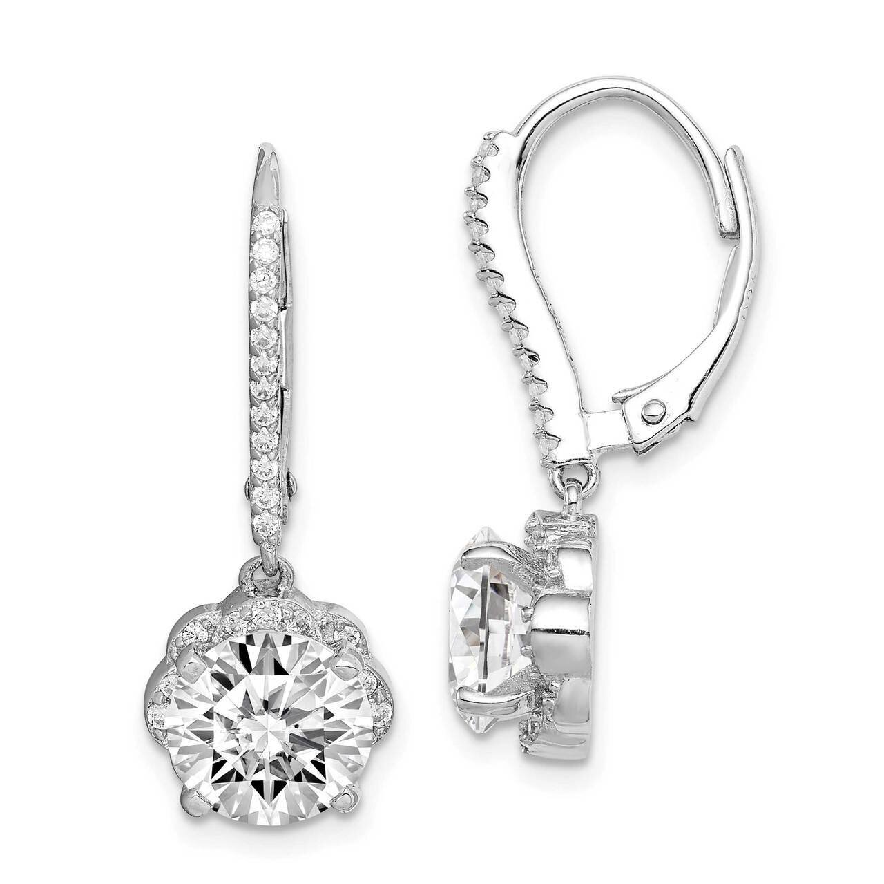 White CZ Diamond Flower Leverback Dangle Earrings Sterling Silver Rhodium-plated QE15395, MPN: QE15…