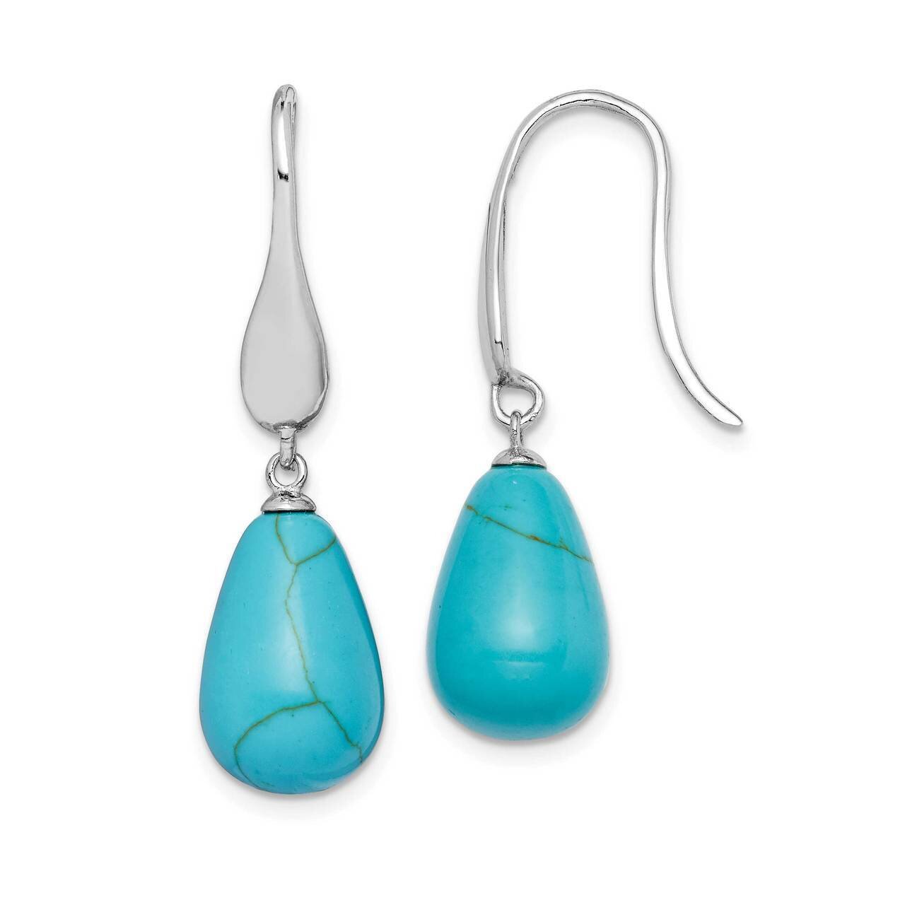 Created Turquoise Teardrop Dangle Earrings Sterling Silver Rhodium-plated QE15401