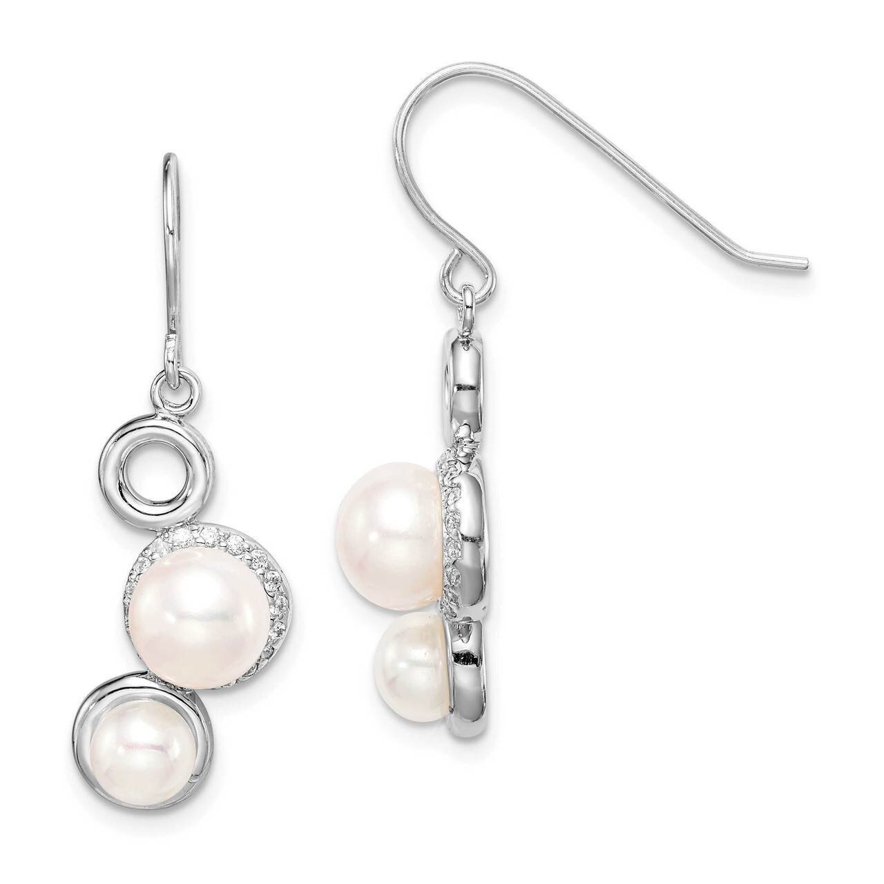 5-6 and 7-8mm White Button Freshwater Cultured Pearl CZ Diamond Earrings Sterling Silver Rhodium Plated QE15415