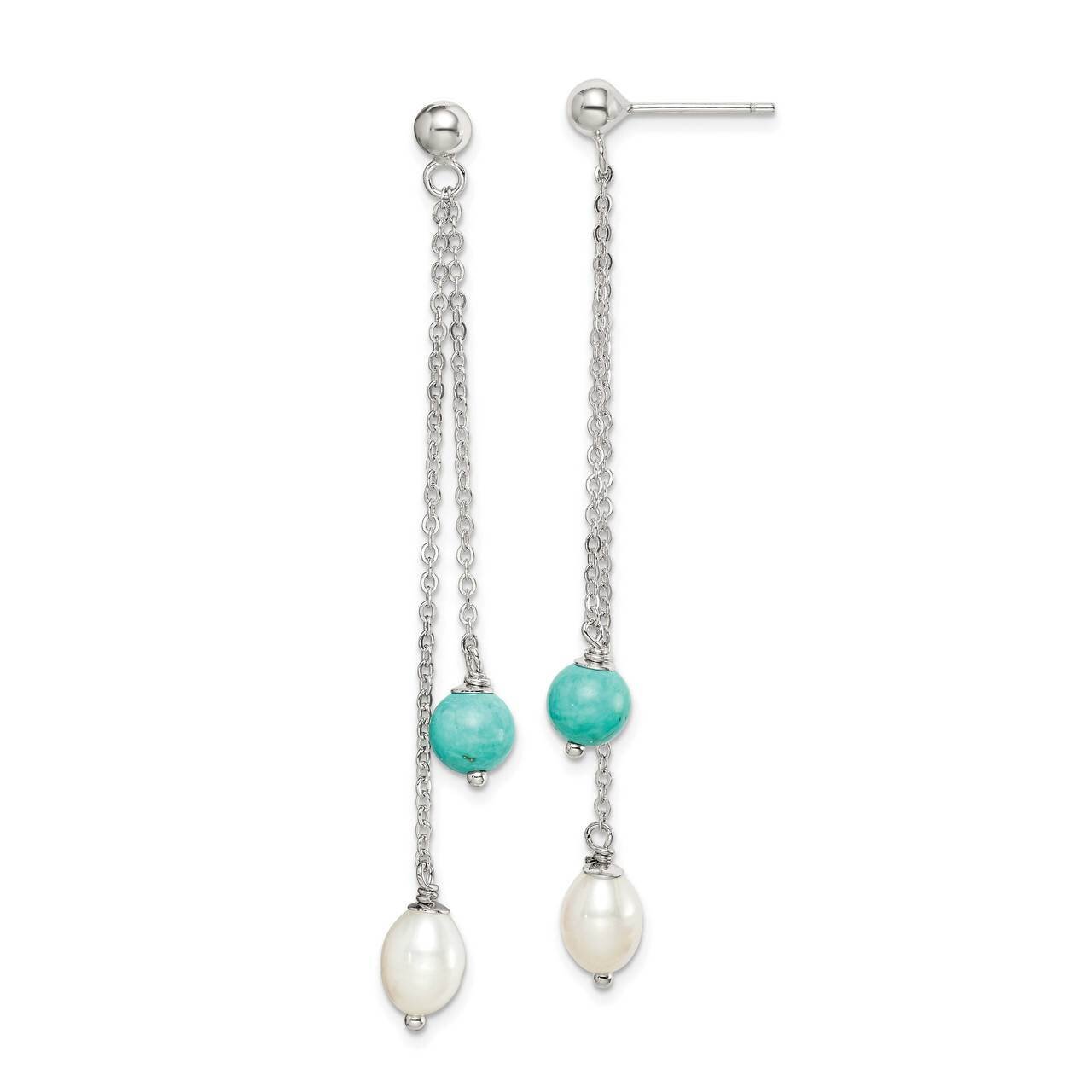 Turquoise &amp; Freshwater Cultured Pearl Post Dangle Earrings Sterling Silver QE15419, MPN: QE15419, 8…